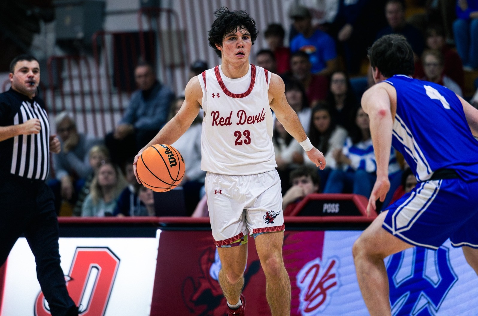 Jacob Pichay on the dribble against Washington and Lee University on 11-22-25