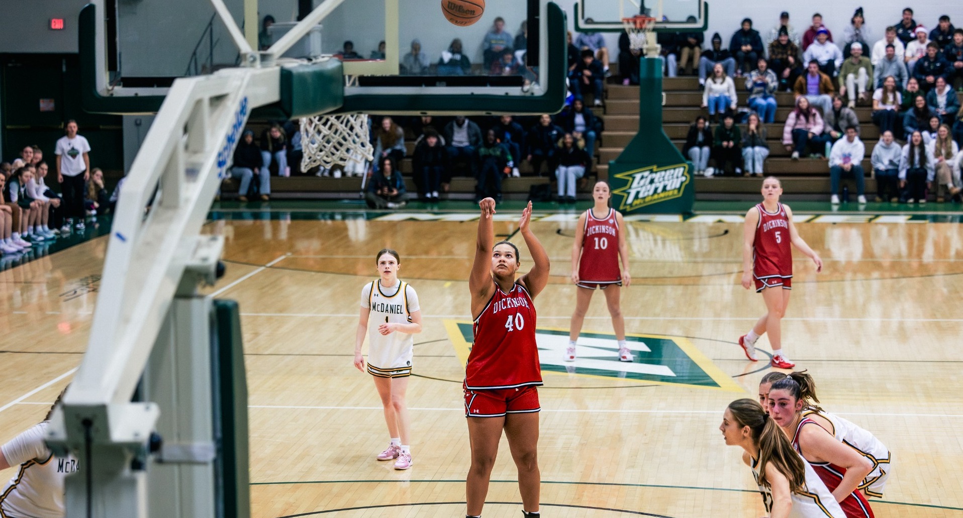 Mia Chapman attempting a free throw against McDaniel College on 12-3-25
