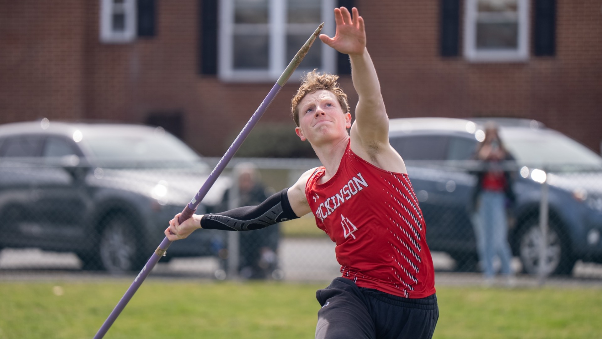 Damon Buchanan throwing the javelin at The Little Three Championships on 3-23-25