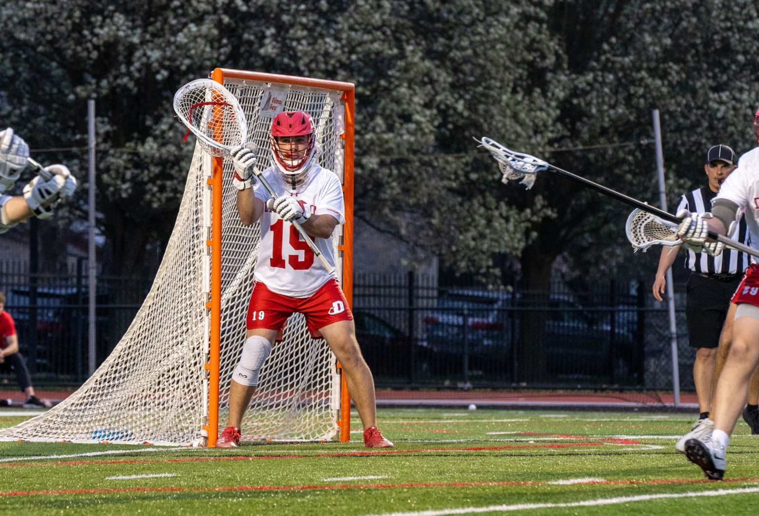 Rocco Bognet patrolling the crease against McDaniel college during the 2024 season