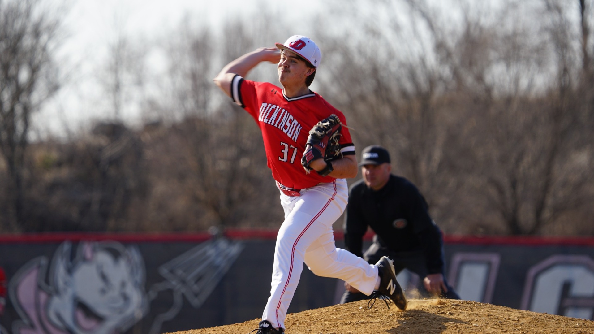Sam Bliss delivering a pitch against Messiah University on 3-4-25