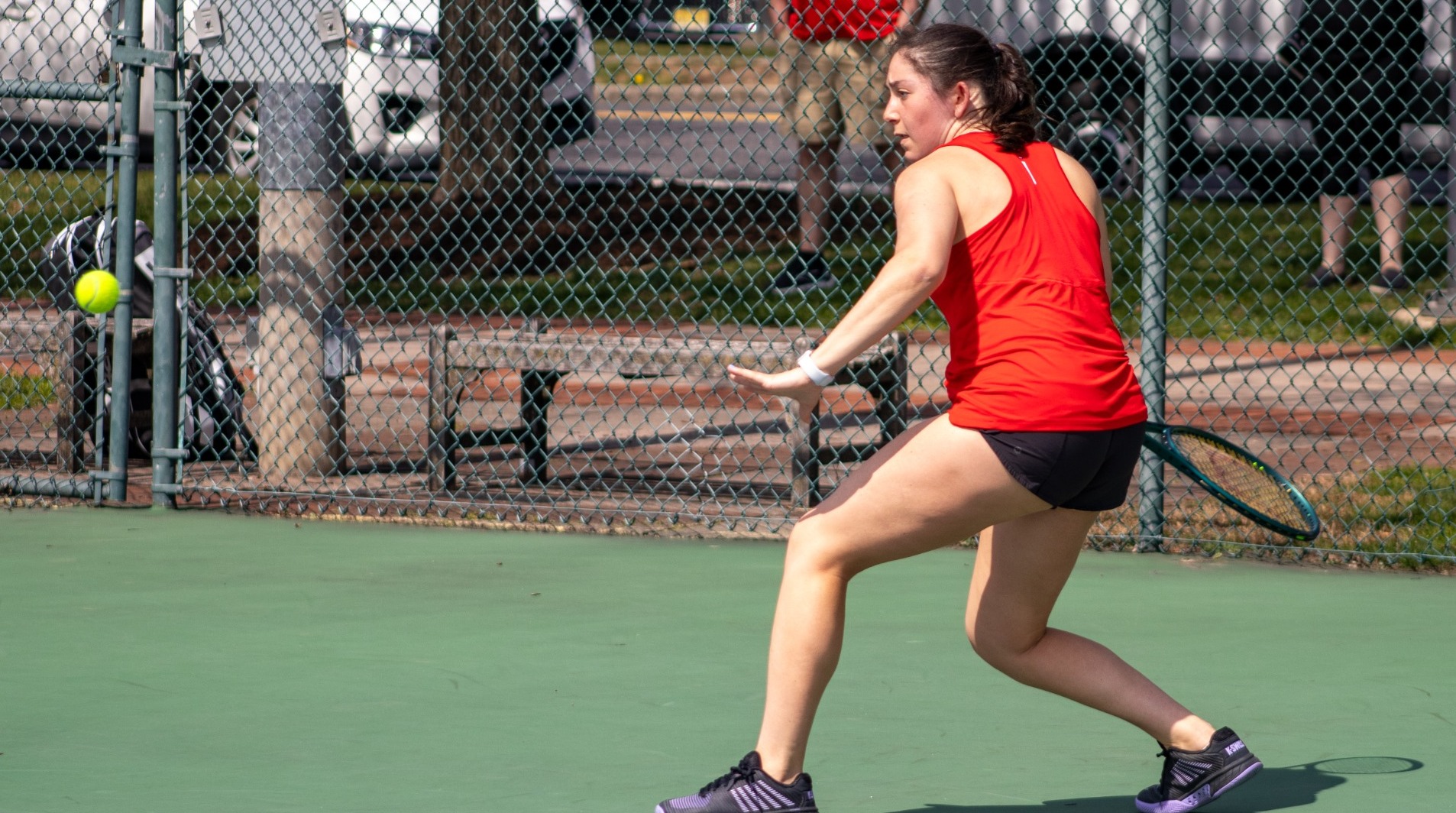 Jenna Crain going for a shot against Bryn Mawr on 4-1-25