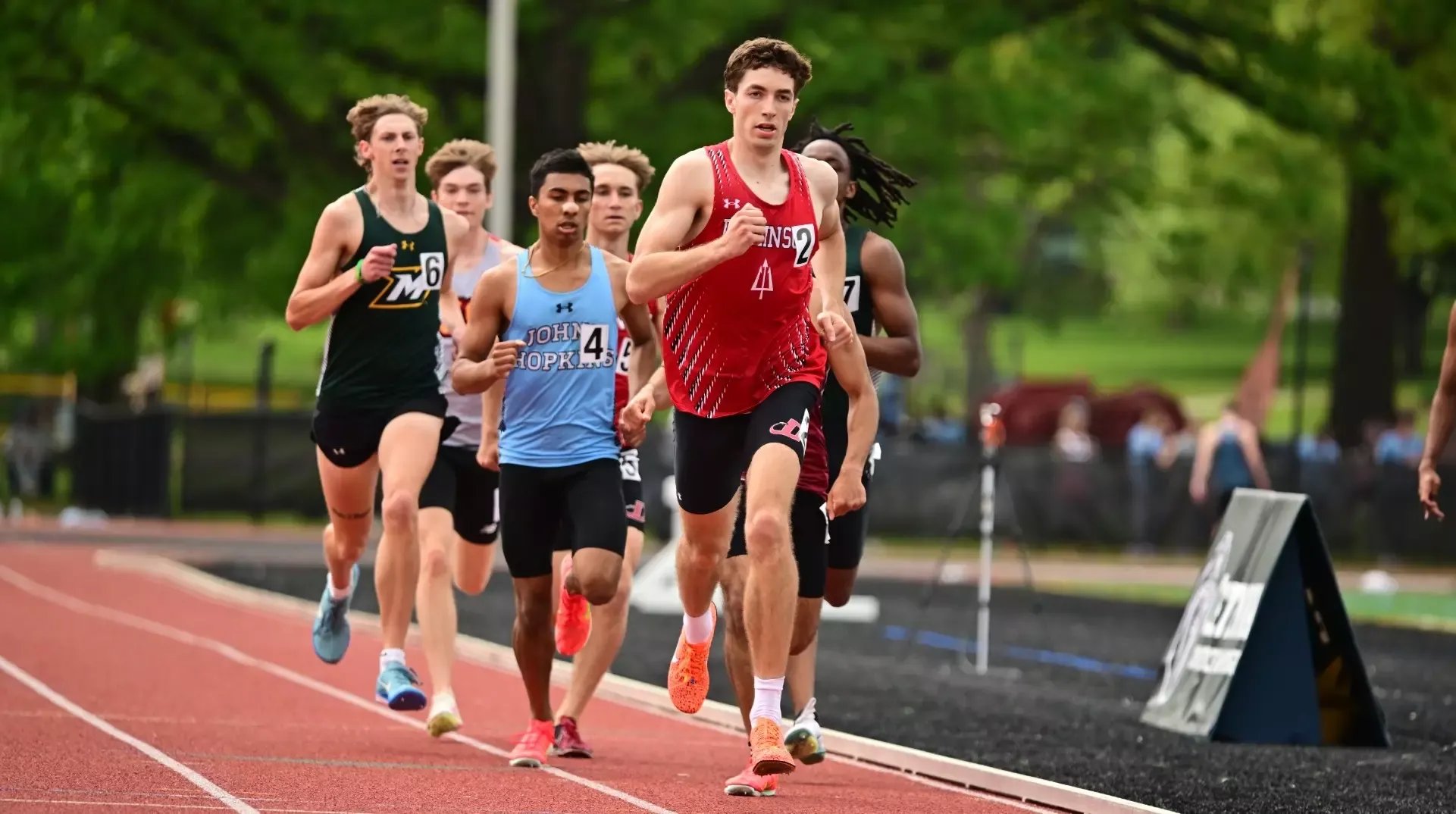 Trevor Richwine leading the pack in the 800m at the Centennial Conference Championships during the 2025 spring season