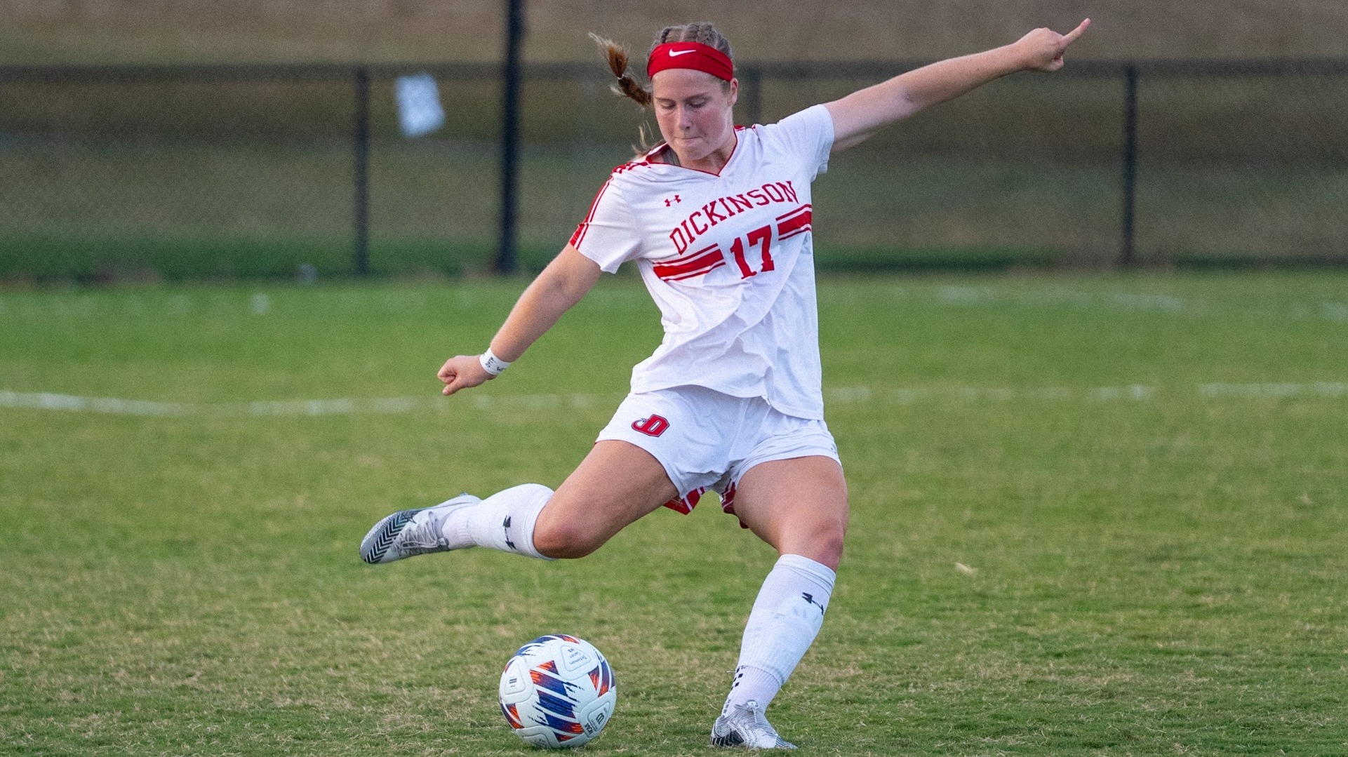 Lila Brown getting ready to play a free kick against York College of Pennsylvania on 9-17-25