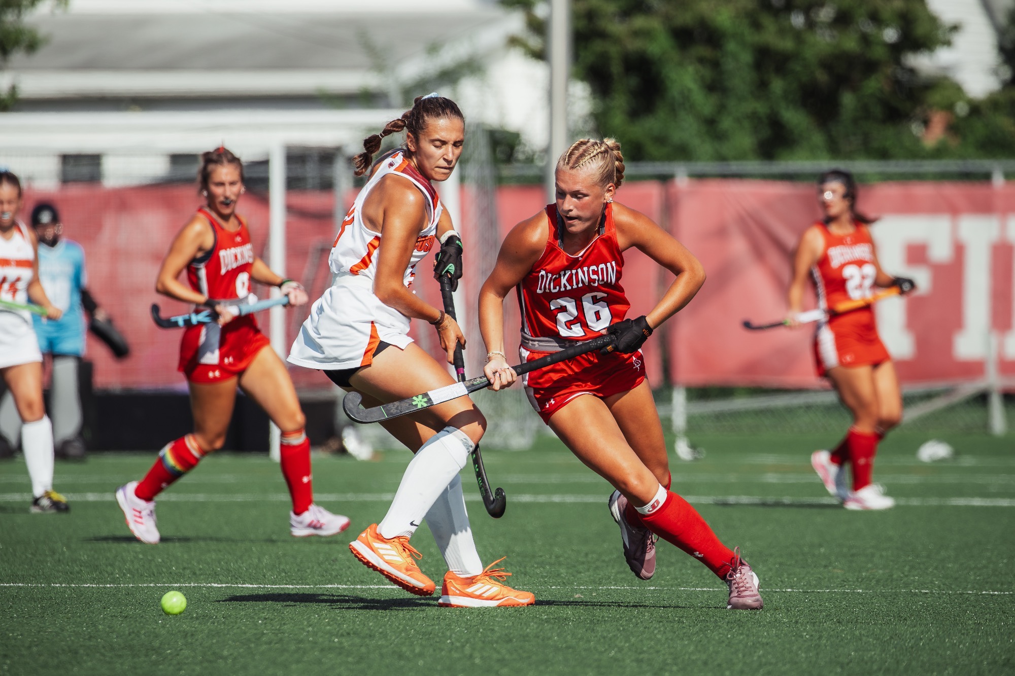 Raegan Carty moving with the ball in a matchup against Susquehanna