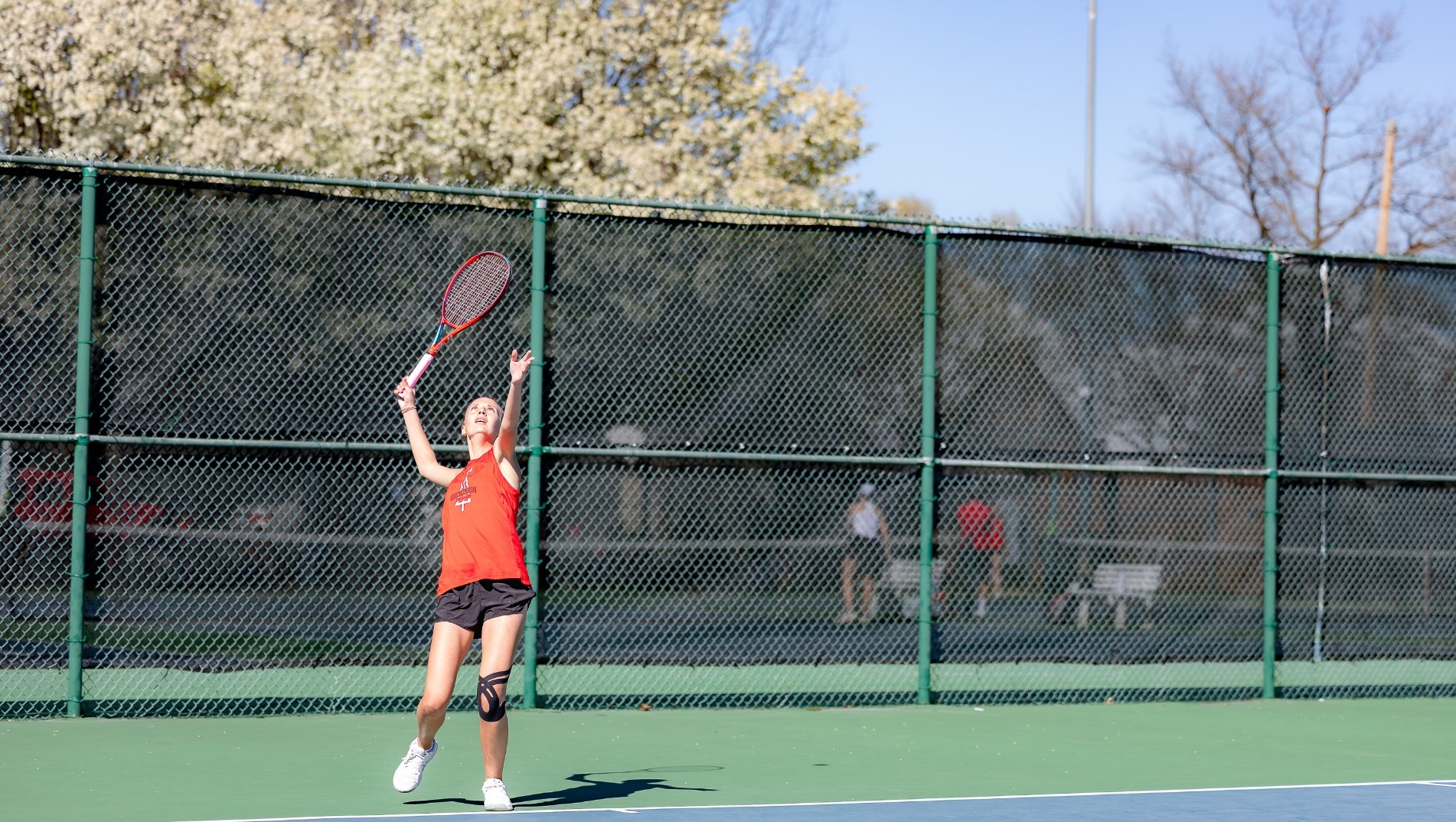 Sara Jaklitsch going for a serve duing the 2026 spring season.