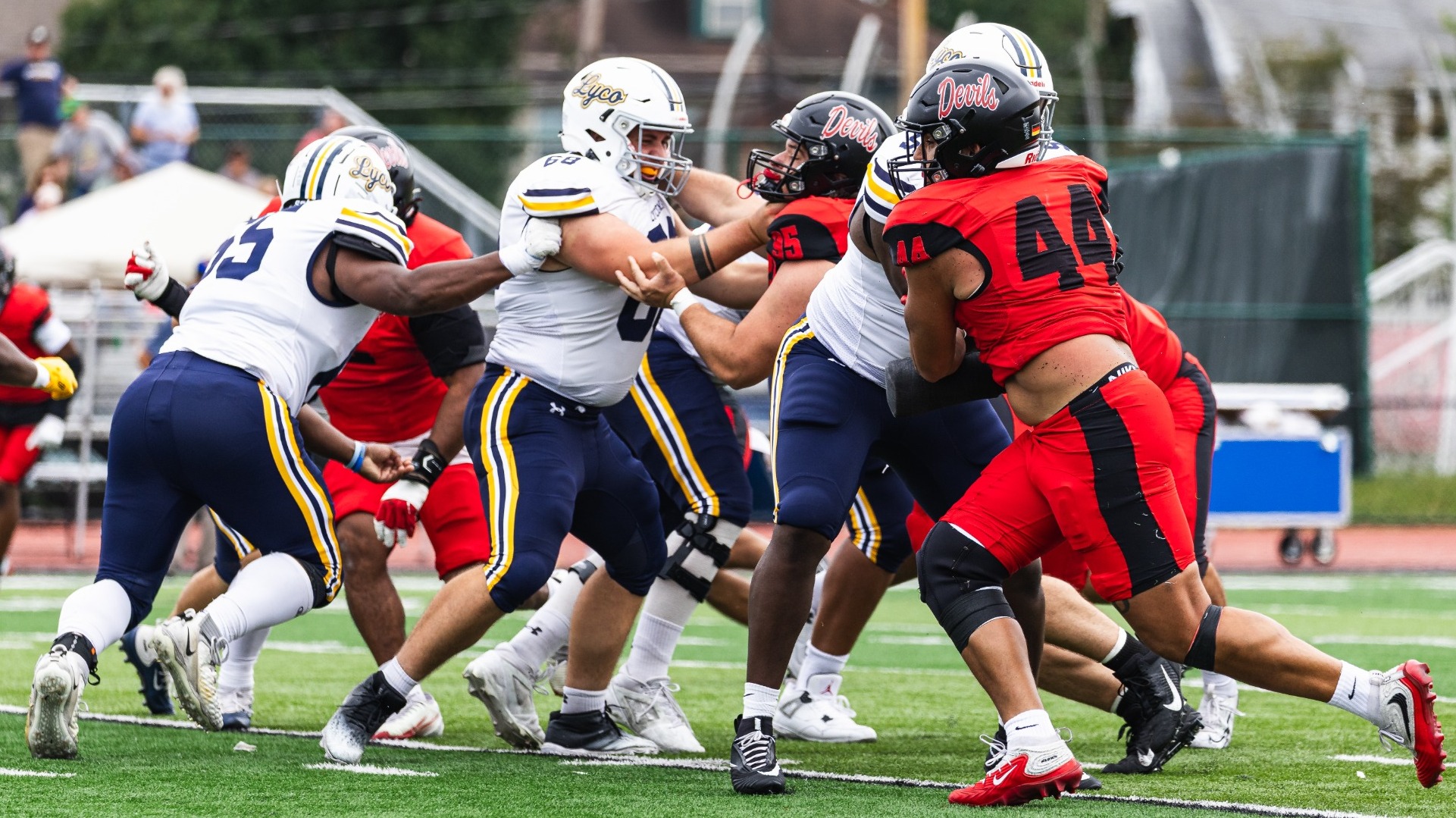 Joaquin Acuna rushing the line against Lycoming College on 9-19-26