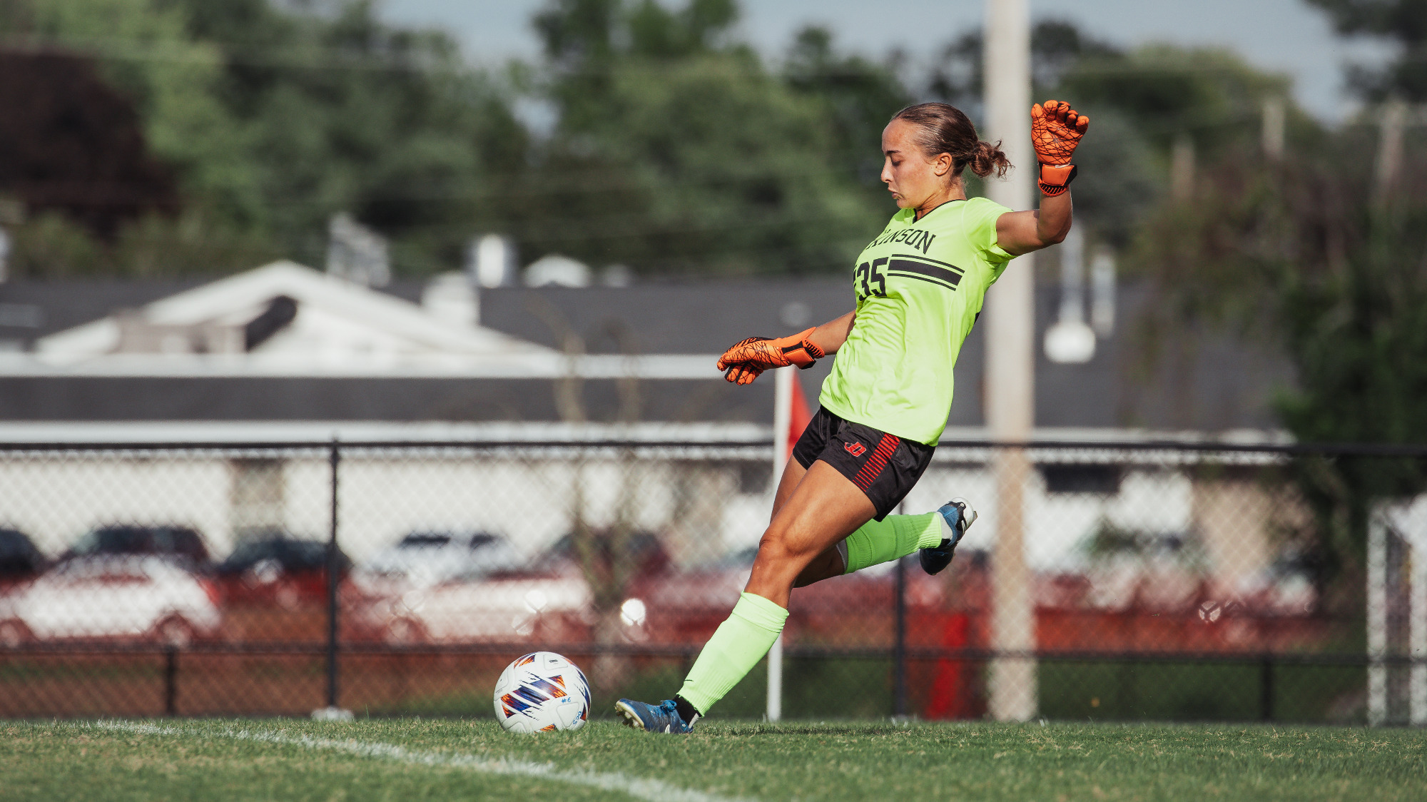Pico Gray kicks the ball away during a matchup against Waynesburg
