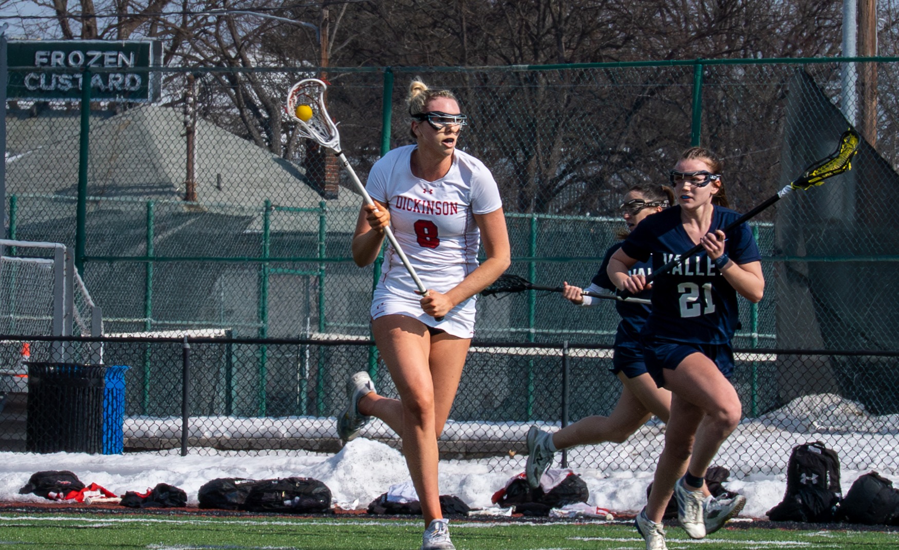 Schuyler Cerow winning a draw control against Lebanon Valley College on 2-14-26