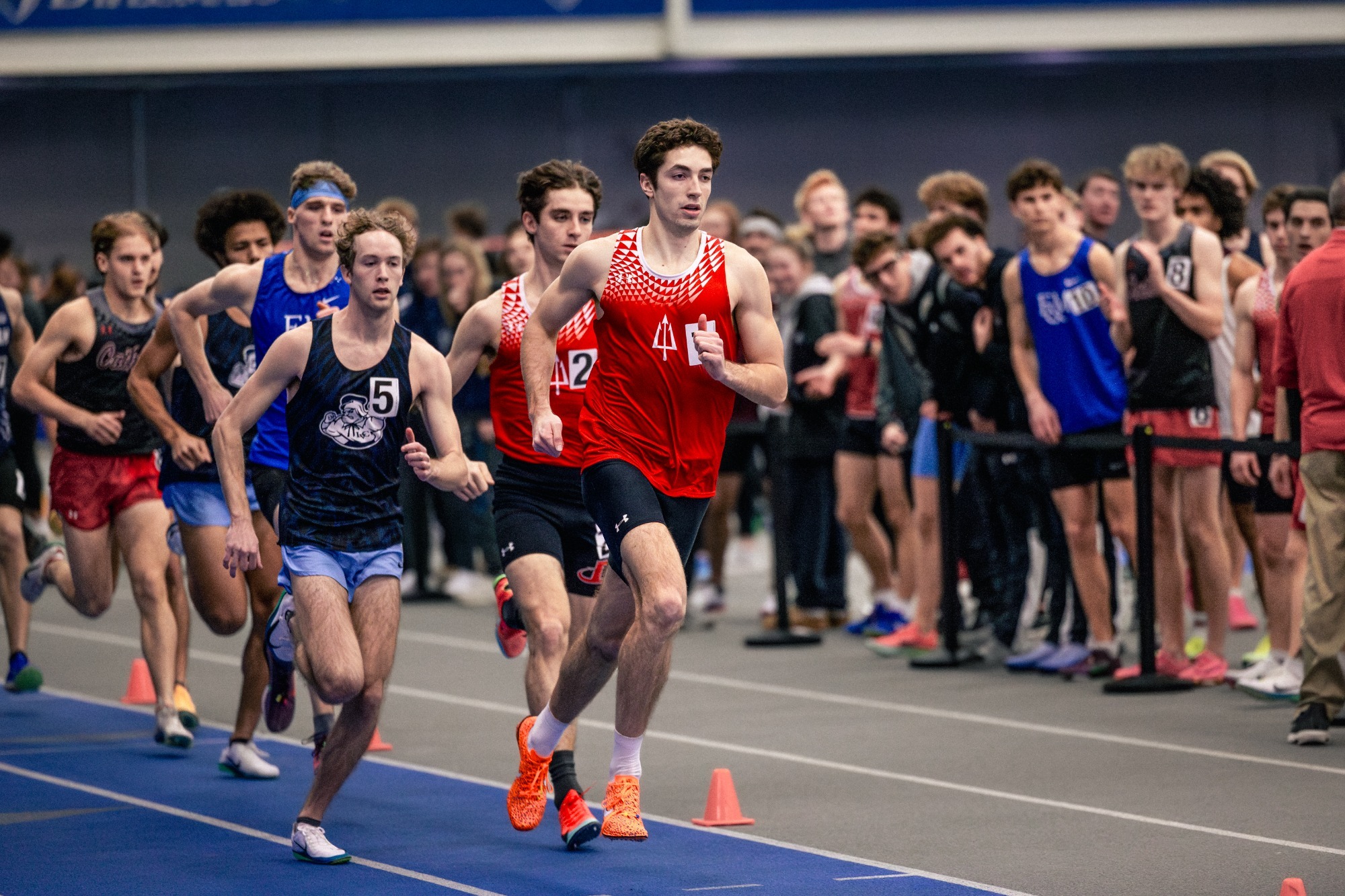 Track & Field athlete Trevor Richwine leads the pack in a race