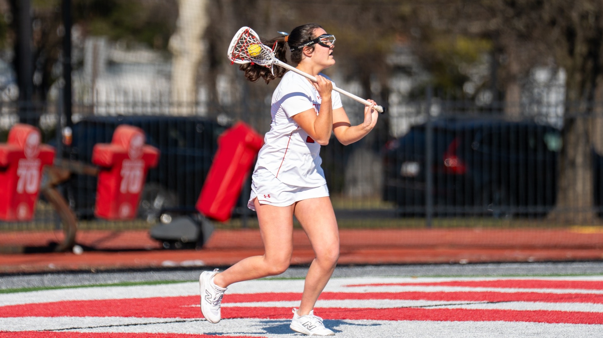 Grace Kelly getting ready to make a pass against DeSales University on 2-28-26