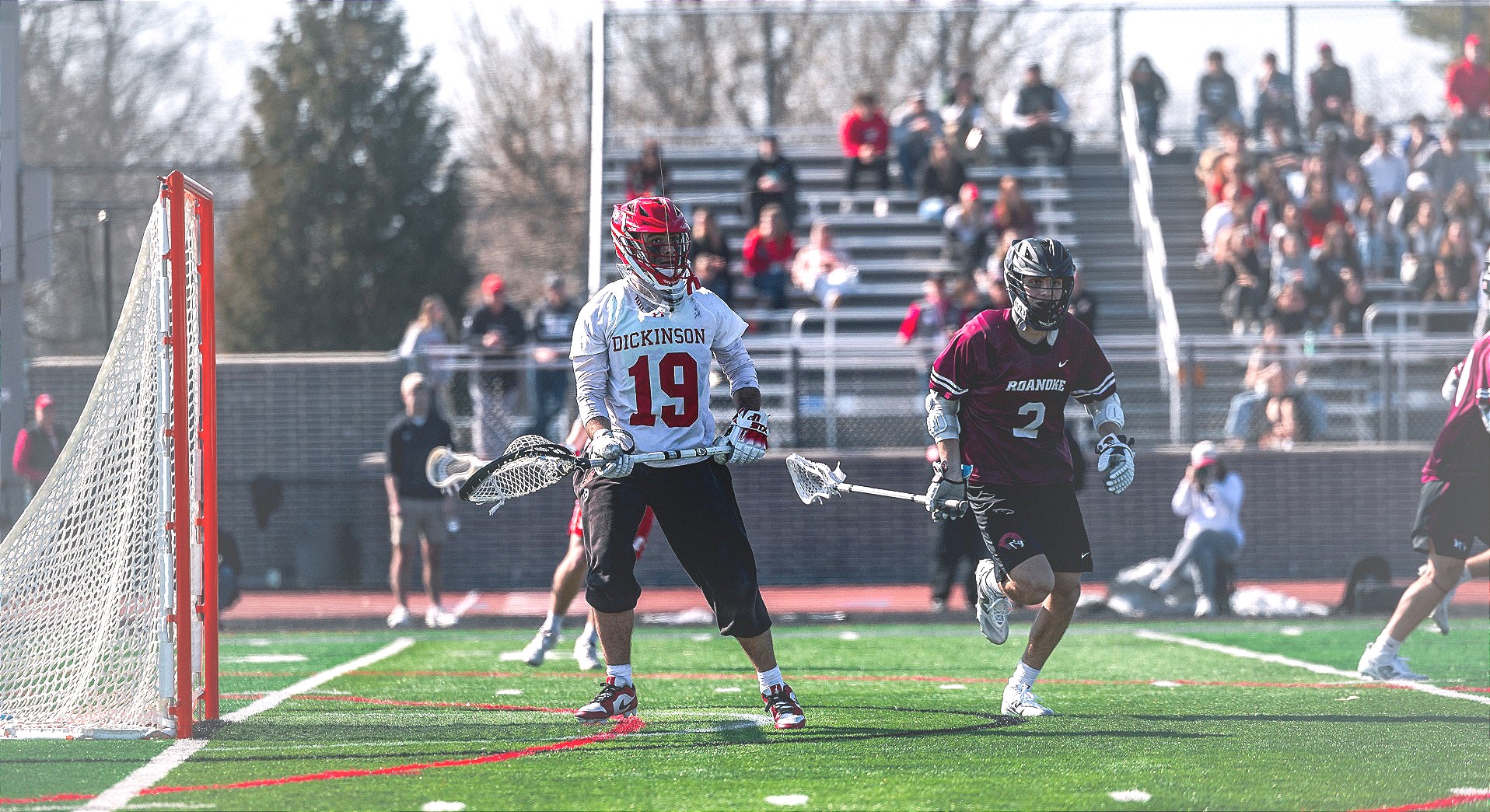Rocco Bognet getting ready in the crease against Roanoke College on 2-28-26