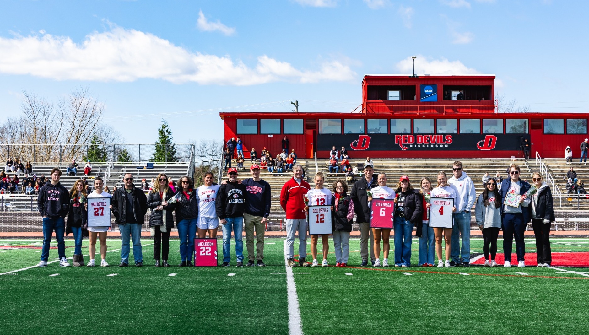 Women's Lacrosse senior day group shot at Biddle Field on 3-28-26