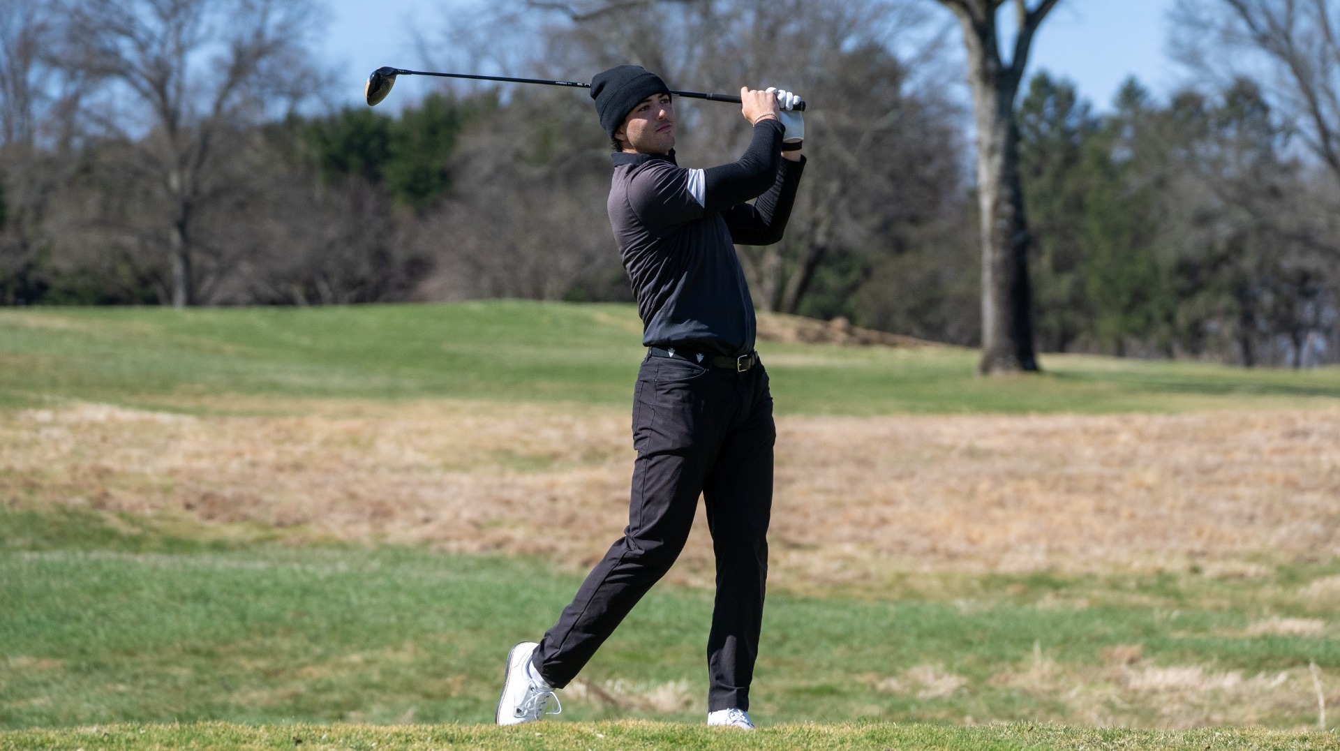Collin McMahon-Shea finishing off a shot on day one of the Swarthmore Invite on 3-29-26