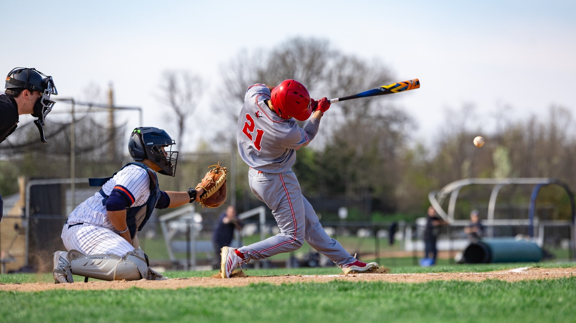 Will Ferris swinging the bat against Gettysburg College on the road 4-10-26