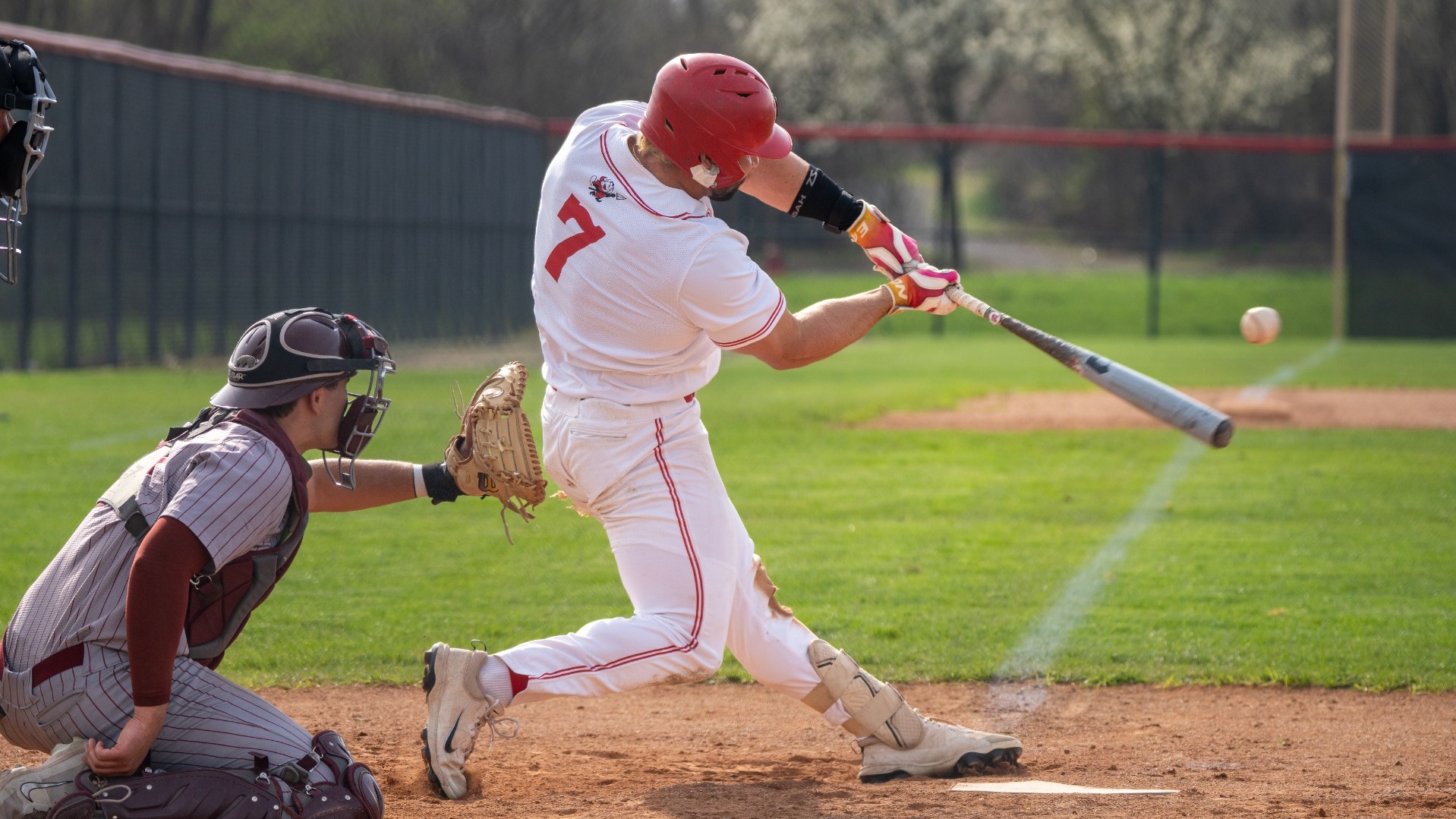 Johnny Bruno taking a swing against Muhlenberg College on 4-3-26