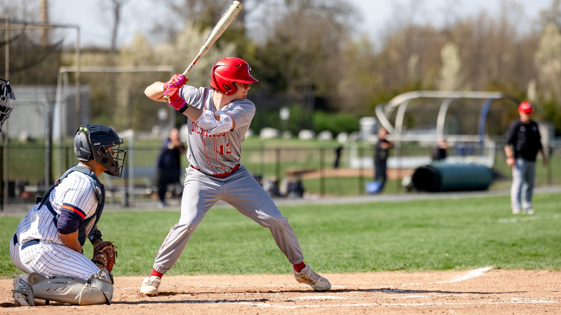Miguel Reich getting ready to take a swing against Gettysburg College on 4-10-26