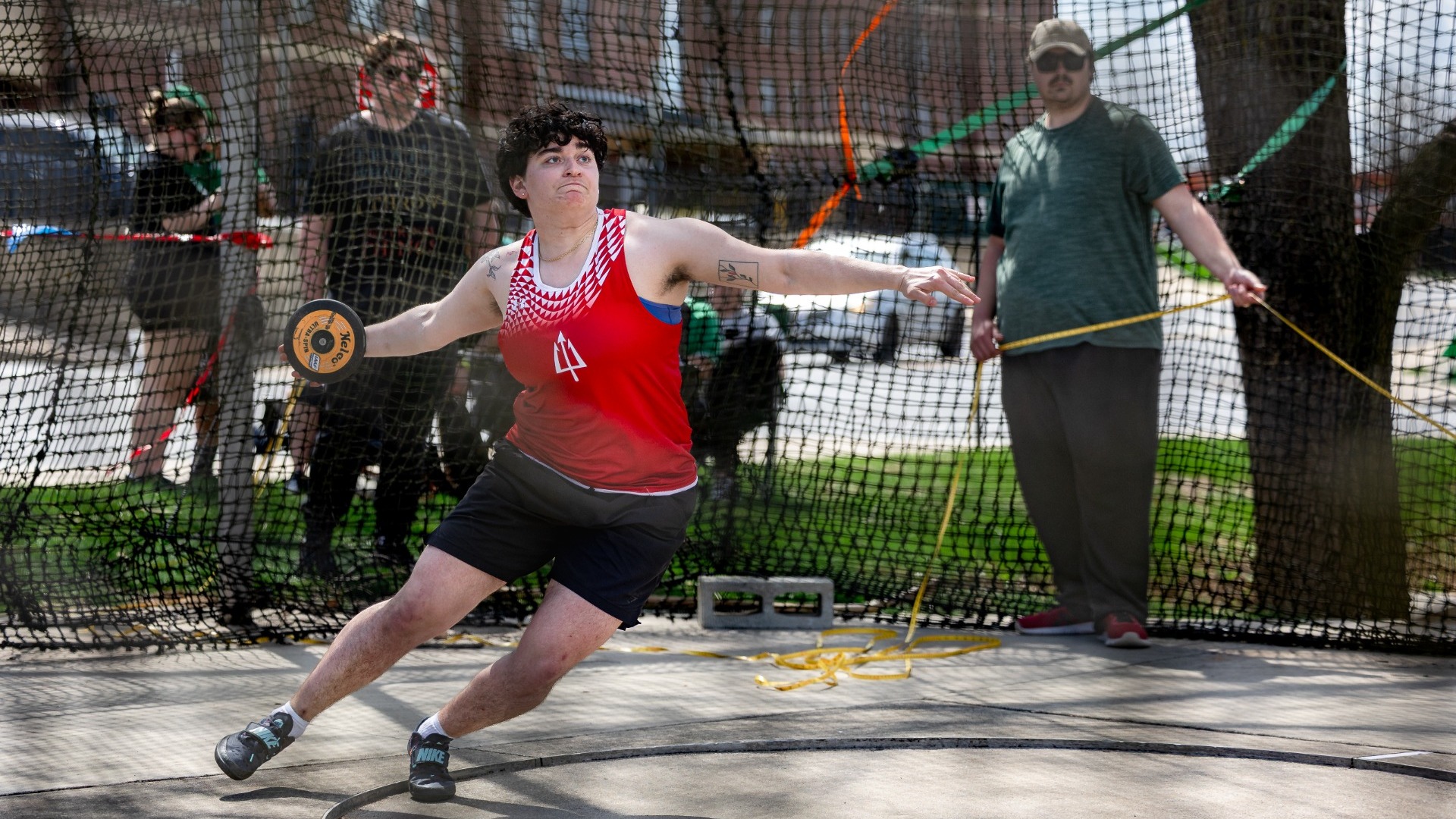 Damien Labrada throwing the discus at the York College Midweek Invite on 4-1-26