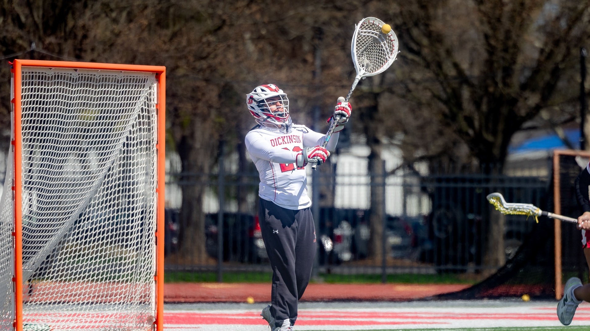 Peyton VanDorpe looking for an outlet pass against Ursinus College on 3-28-26