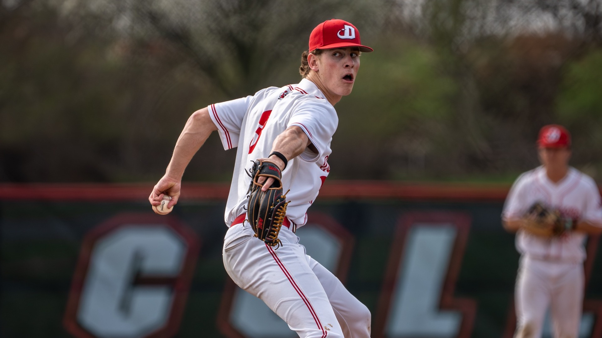 Nolan Ross getting ready to deliver a pitch against Muhlenberg College on 4-3-26
