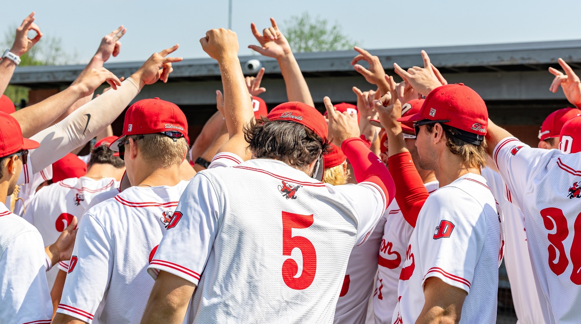 Baseball pregame huddle against Franklin and Marshall College on April 18, 2026