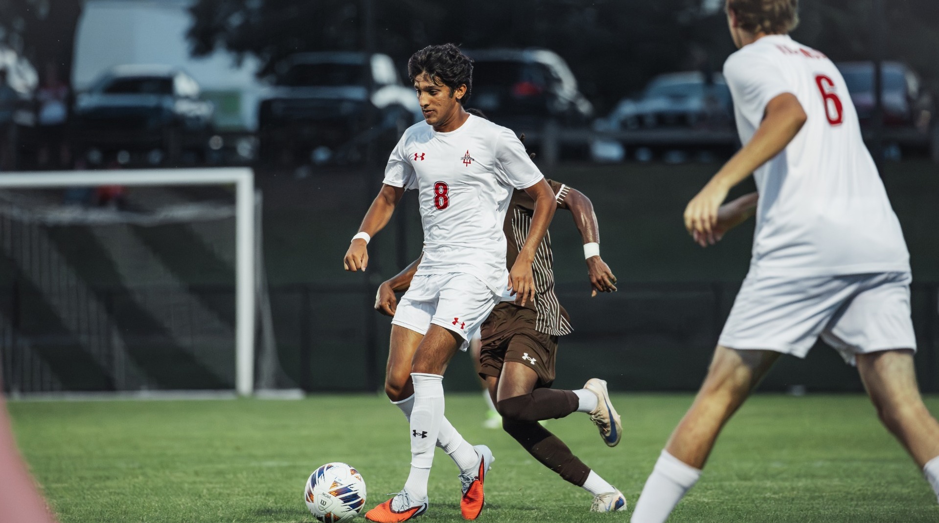 Sachil Kenkre on the dribble against Rowan University on 9-4-26