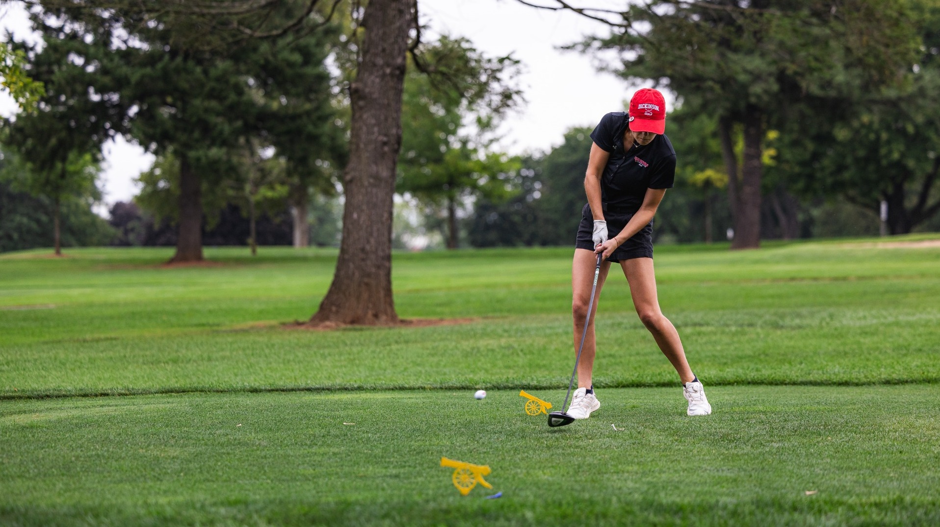 Women's golfer getting ready to finish off a drive at the Dickinson Fall Invite on 9-13-26