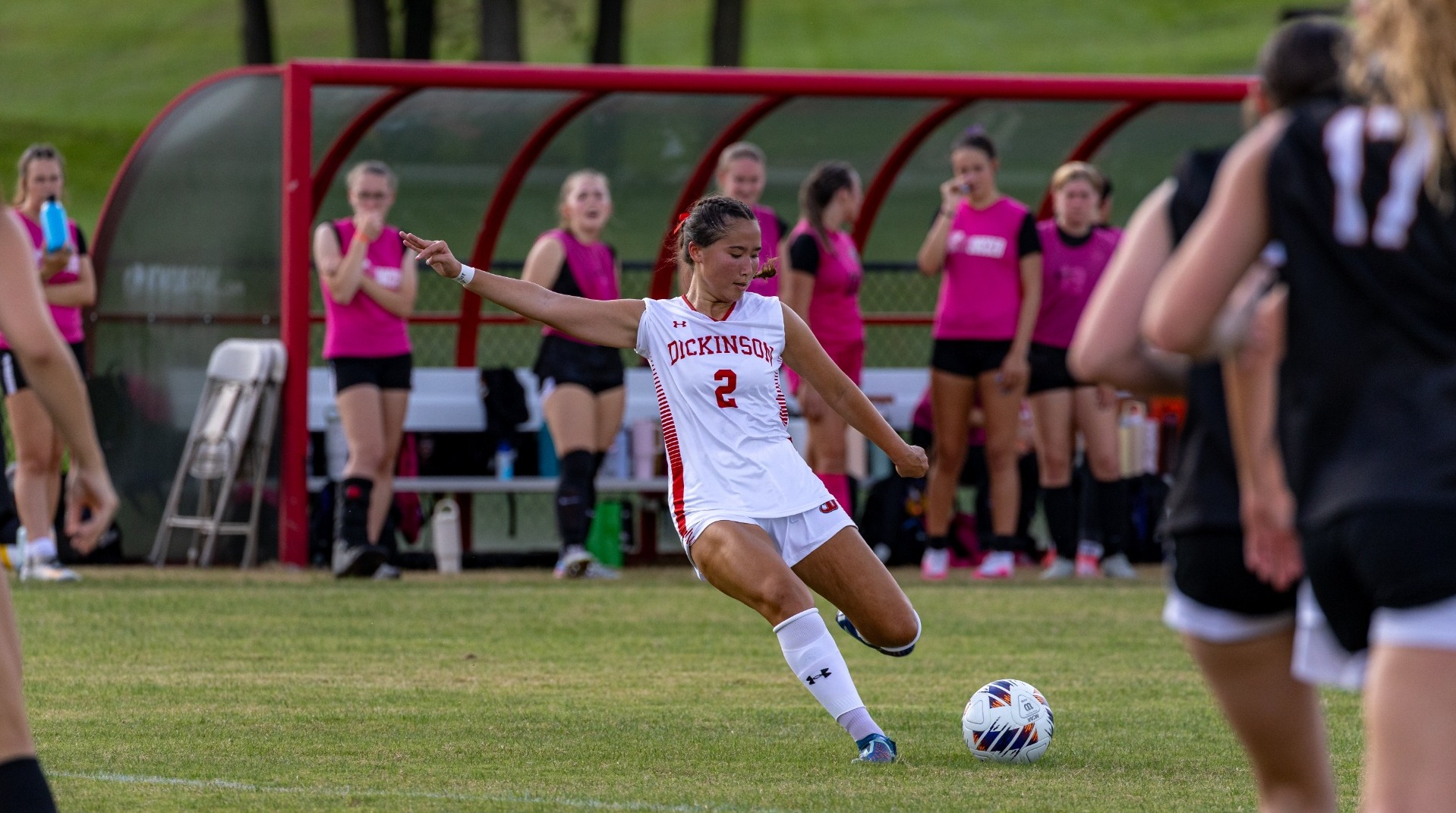 Joelle Ma loading up for a kick against Waynesburg University 9-4-26