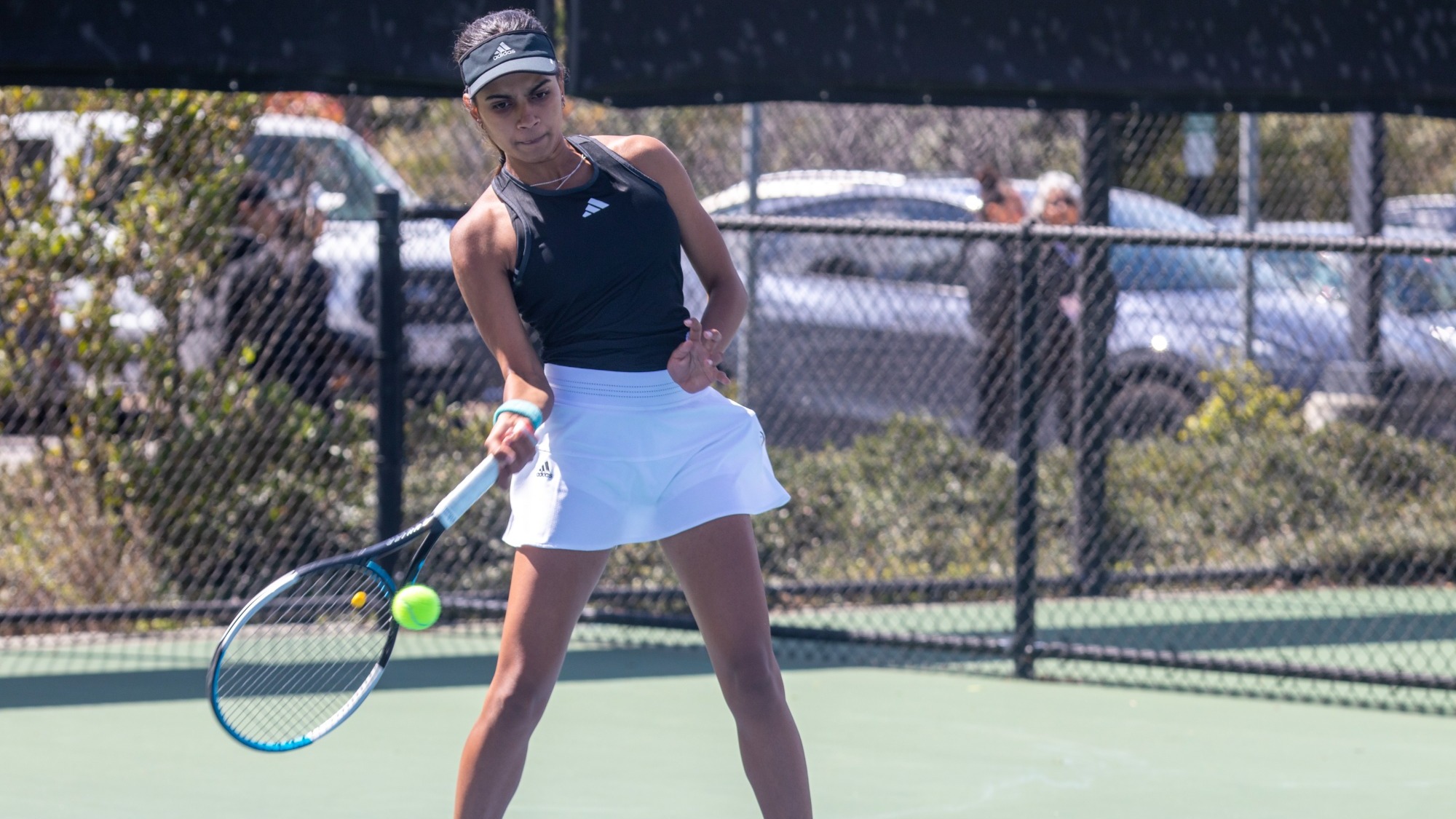 Deepa Vanaraja with a forehand return