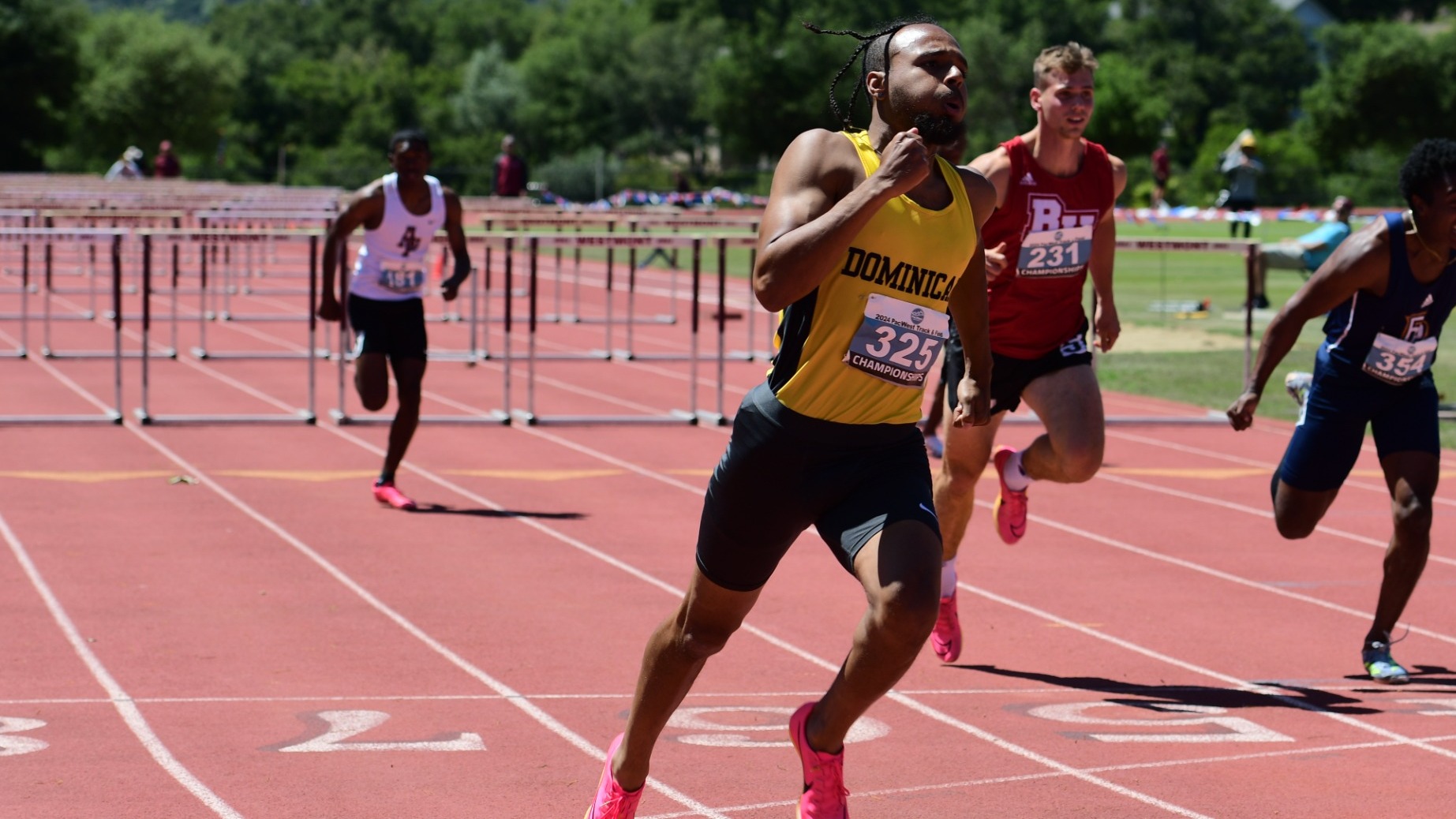 Adrian Aguirre races out in front of the pack at the PacWest Championships