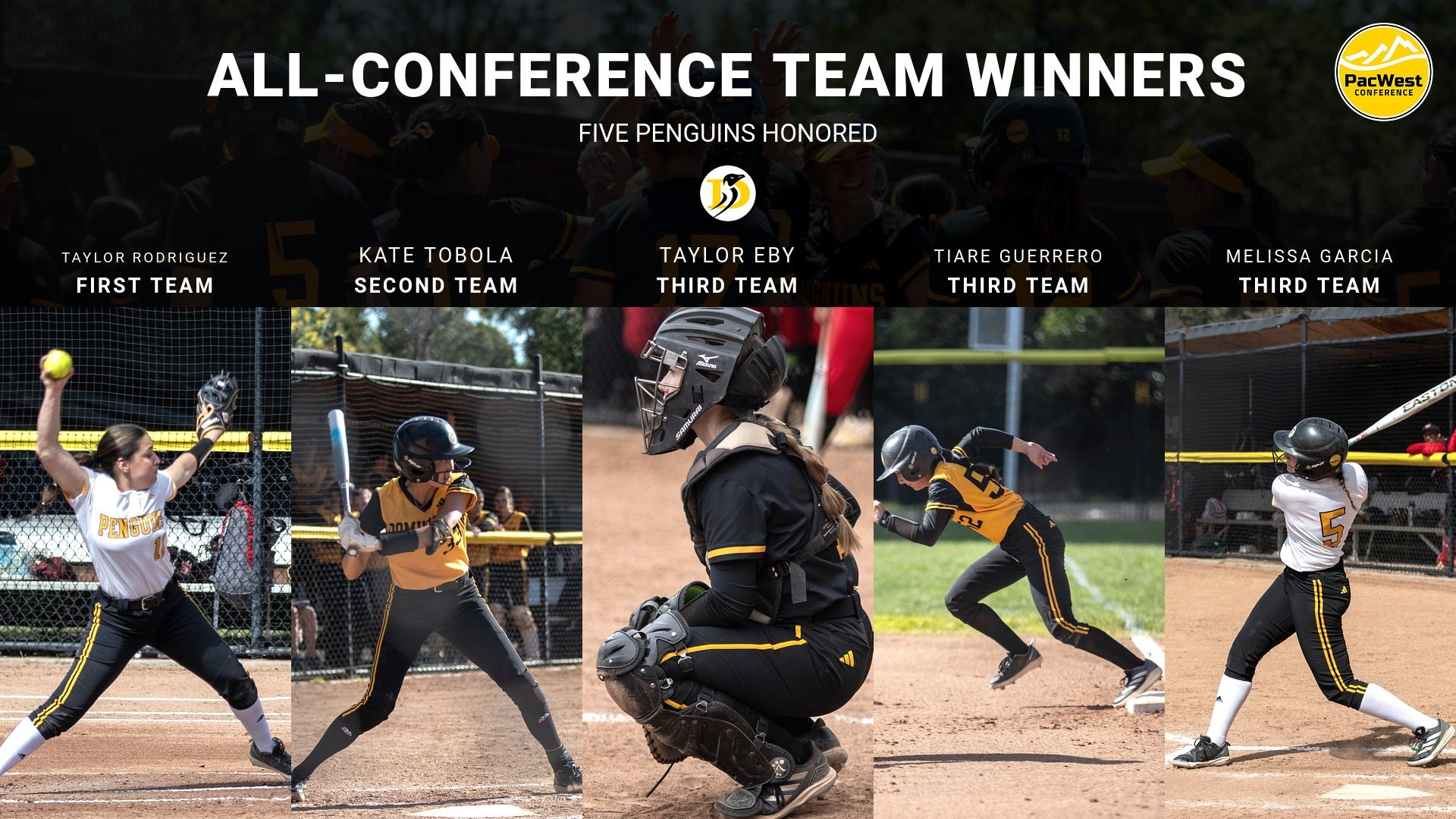 Taylor Rodriguez, Kate Tobola, Taylor Eby, Tiare Guerrero and Melissa Garcia named All-PacWest