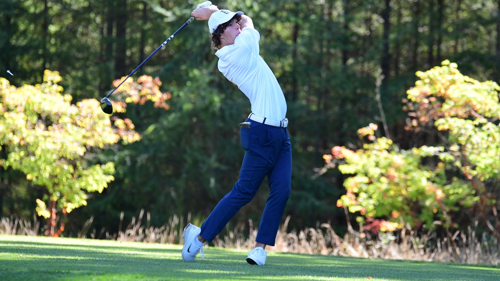 JJ Scott with a shot from the tee box at the SMU Bishop Invitational