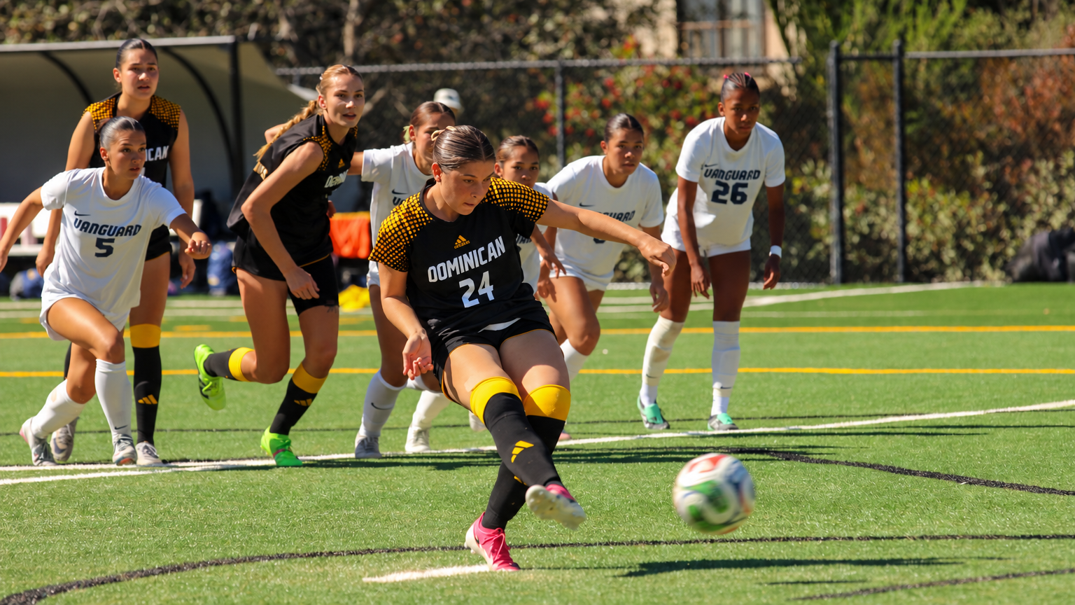 Guilianna McCarty connects on a second half penalty kick