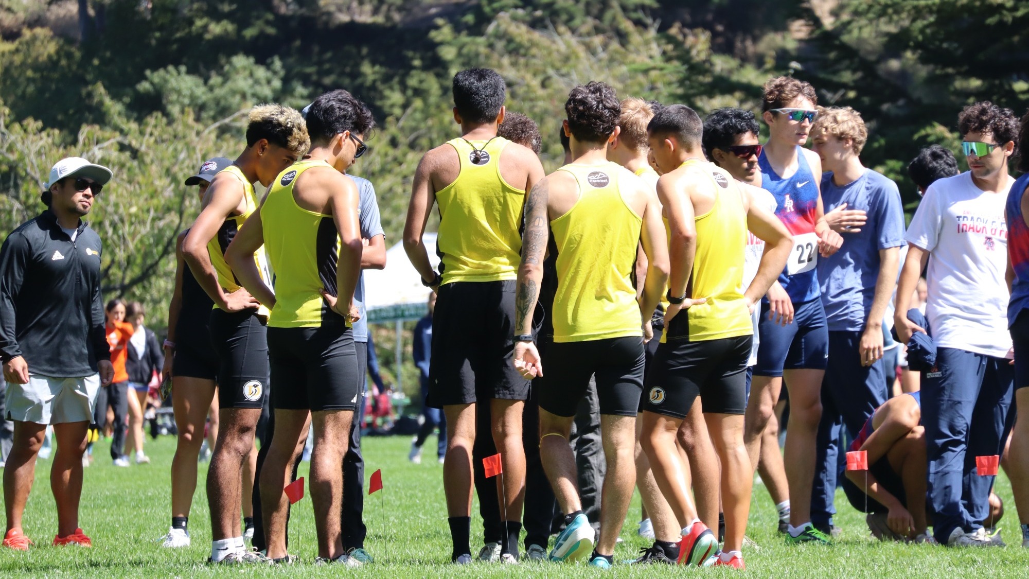 Dominican meets to go over strategy before a race at Golden Gate Park