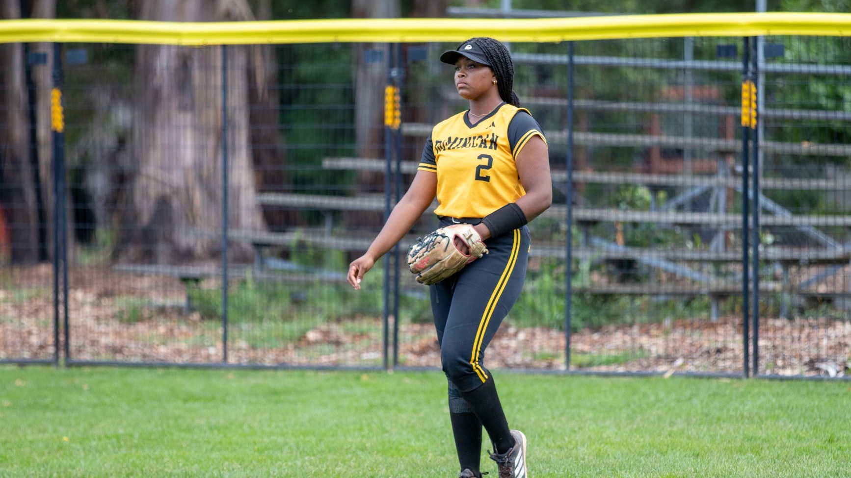 Aneesa Brewer readies for the pitch in the outfield