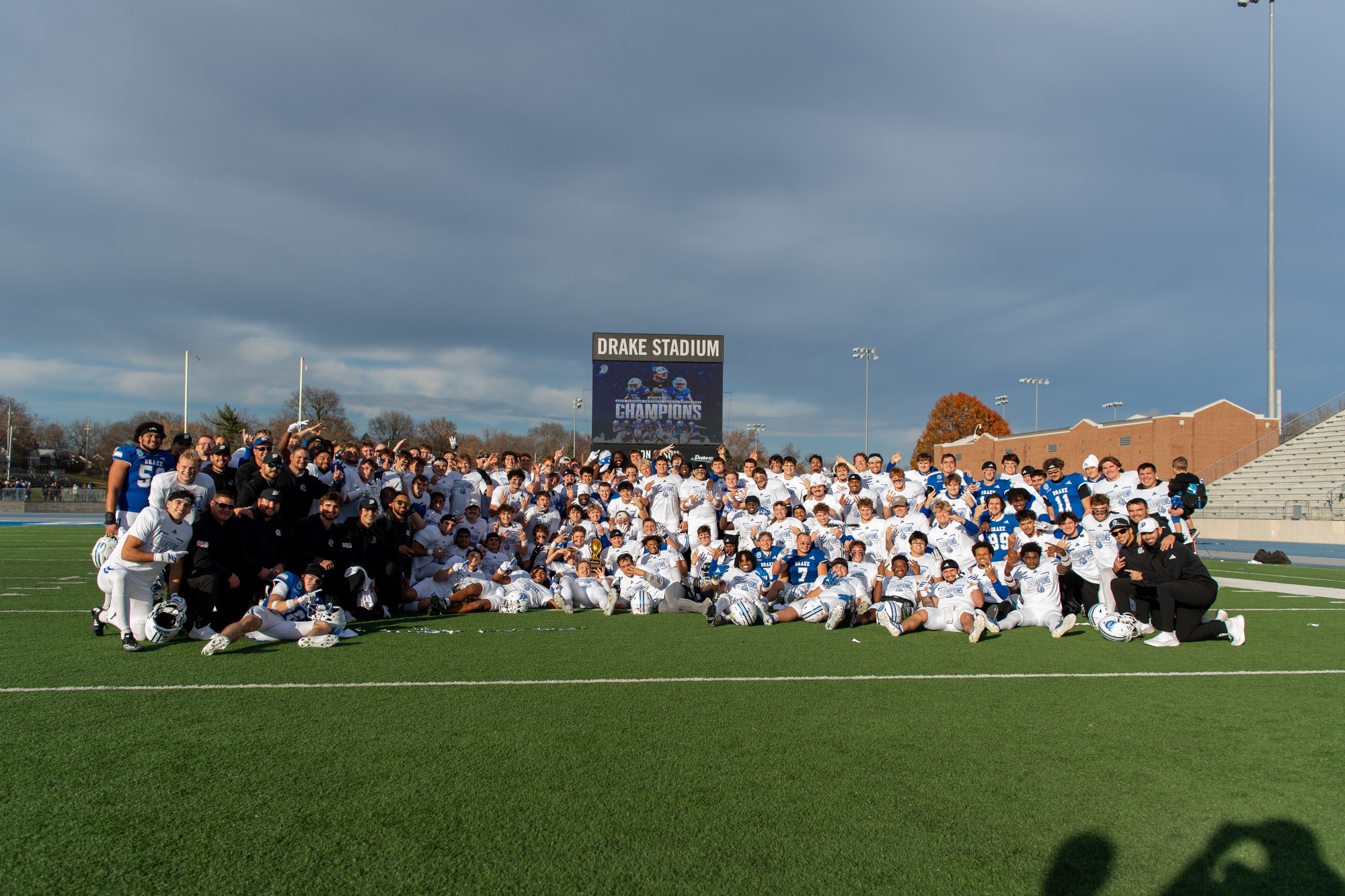 The Drake University Bulldogs win the 2025 Pioneer Football League Championship with their win against Morehead State Eagles on Saturday, November 22nd, at Drake Stadium on the campus of Drake University in Des Moines, Iowa.