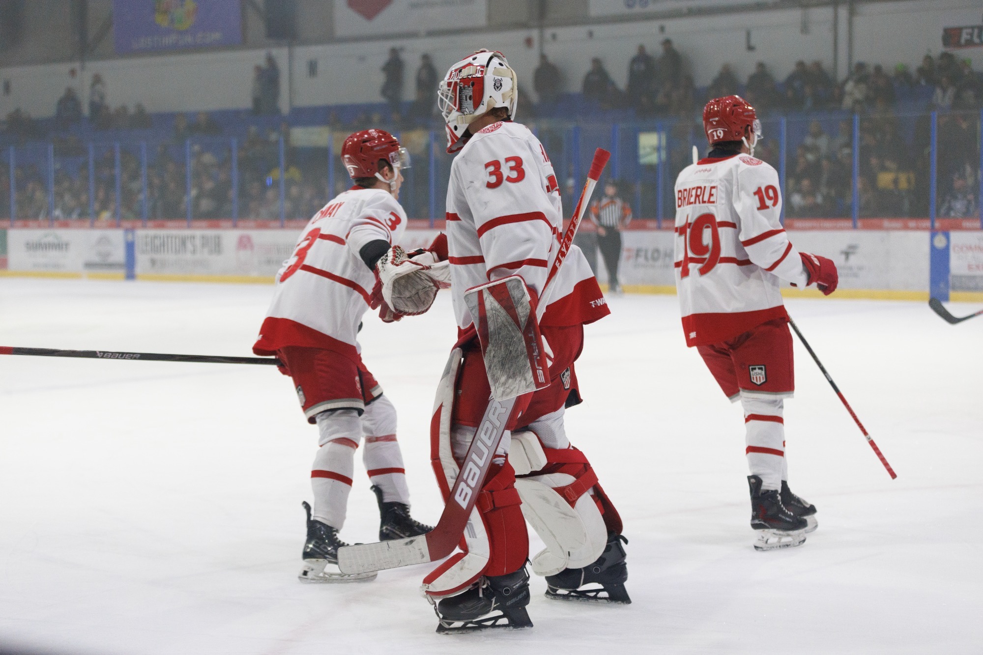 Vojtech Hambalek and Cooper Conway celebrate in Lincoln on Dec. 12