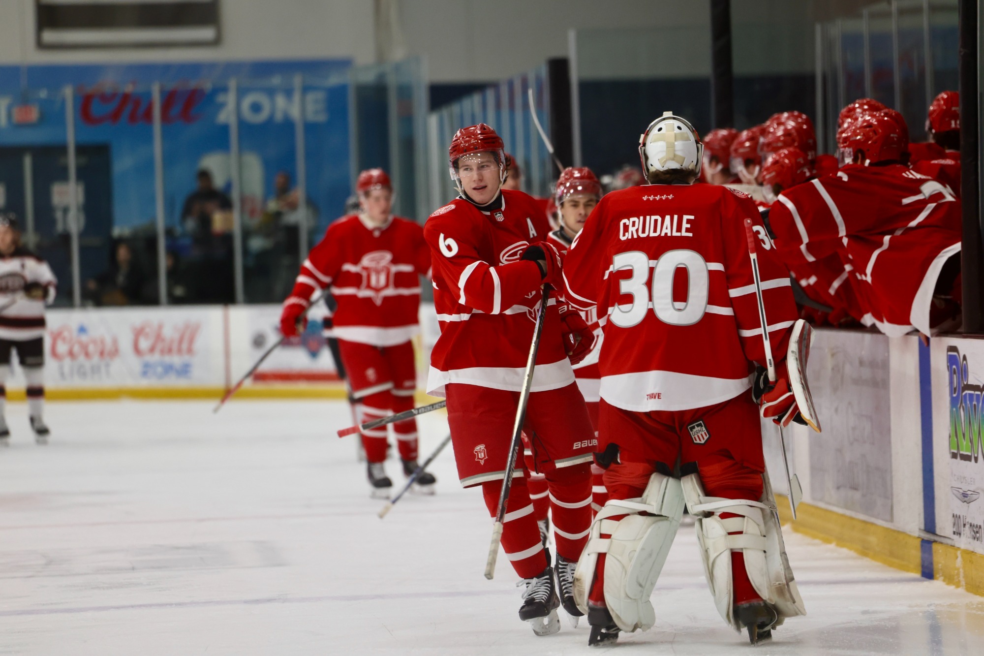 Charlie Arend celebrates goal on Jan. 3 in Chicago