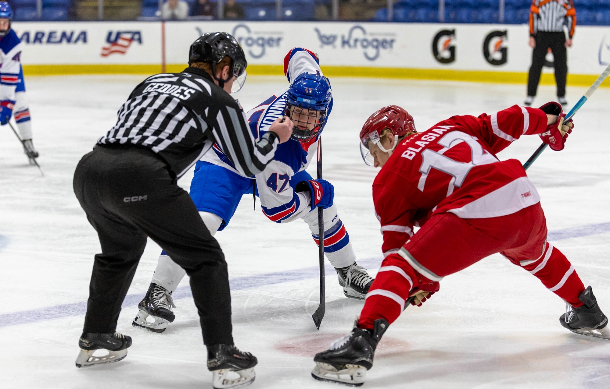David Blasiak takes faceoff against USA U17 on Oct. 18