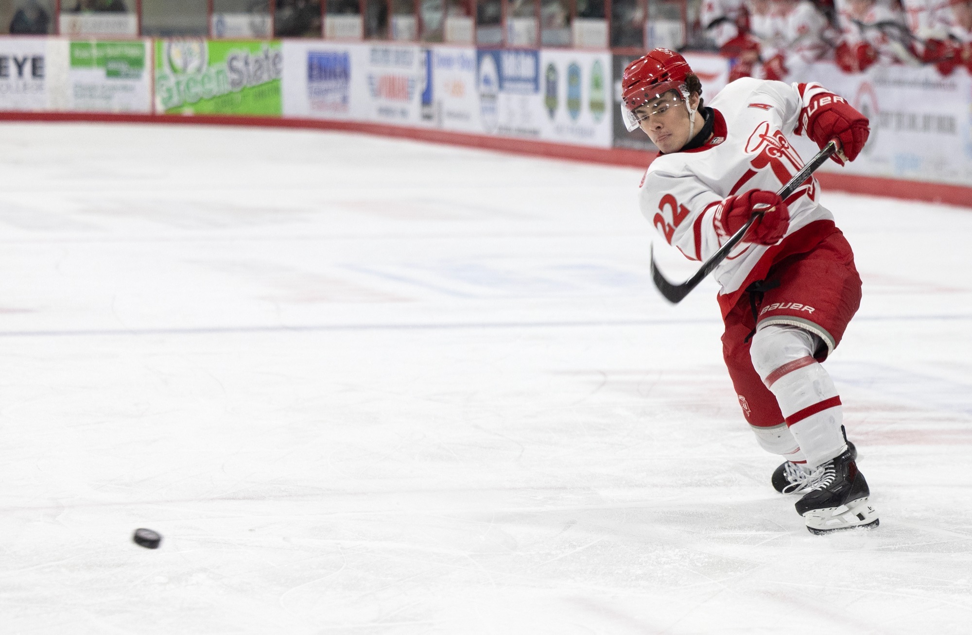 Colin Frank shoots puck against Waterloo - March 17, 2026