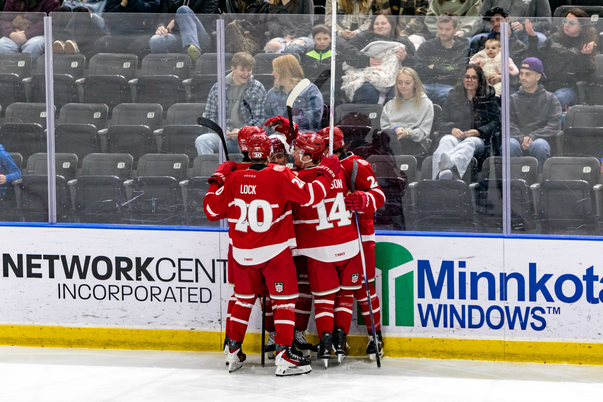 Saints celebrate goal on March 27 in Fargo