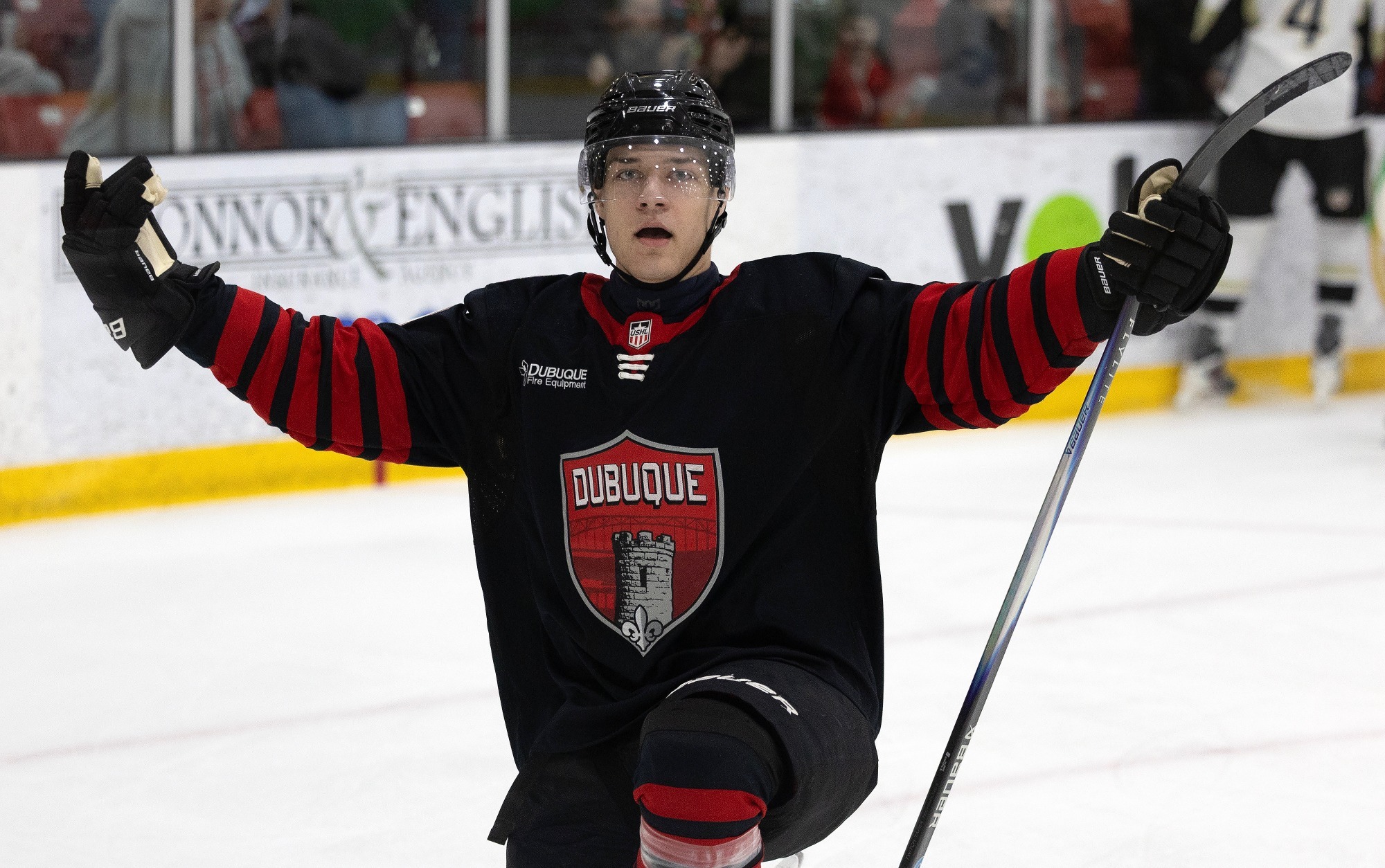 Caden Dabrowski celebrates goal vs Muskegon