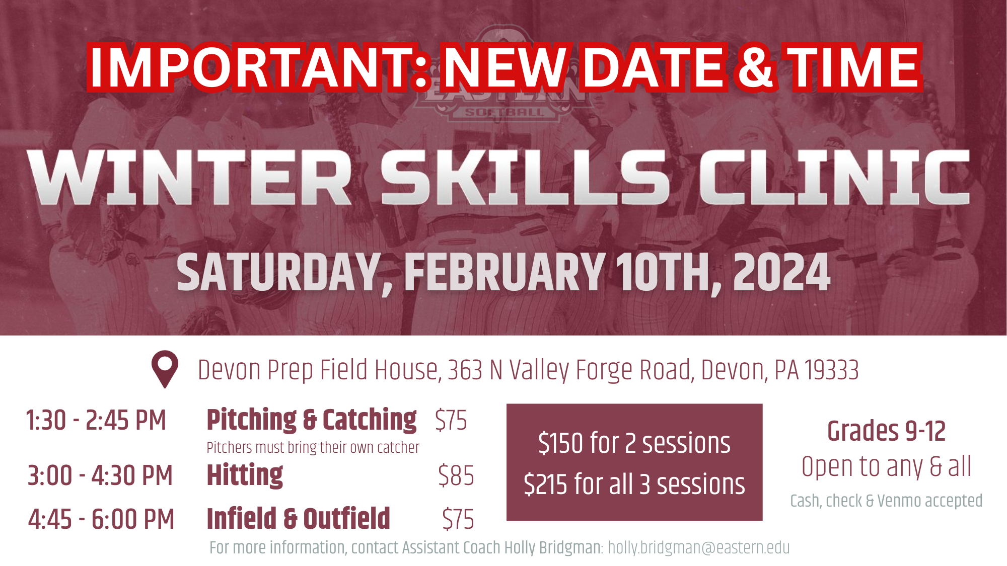 Softball's Winter Skills Clinic Postponed to Feb. 10 Eastern