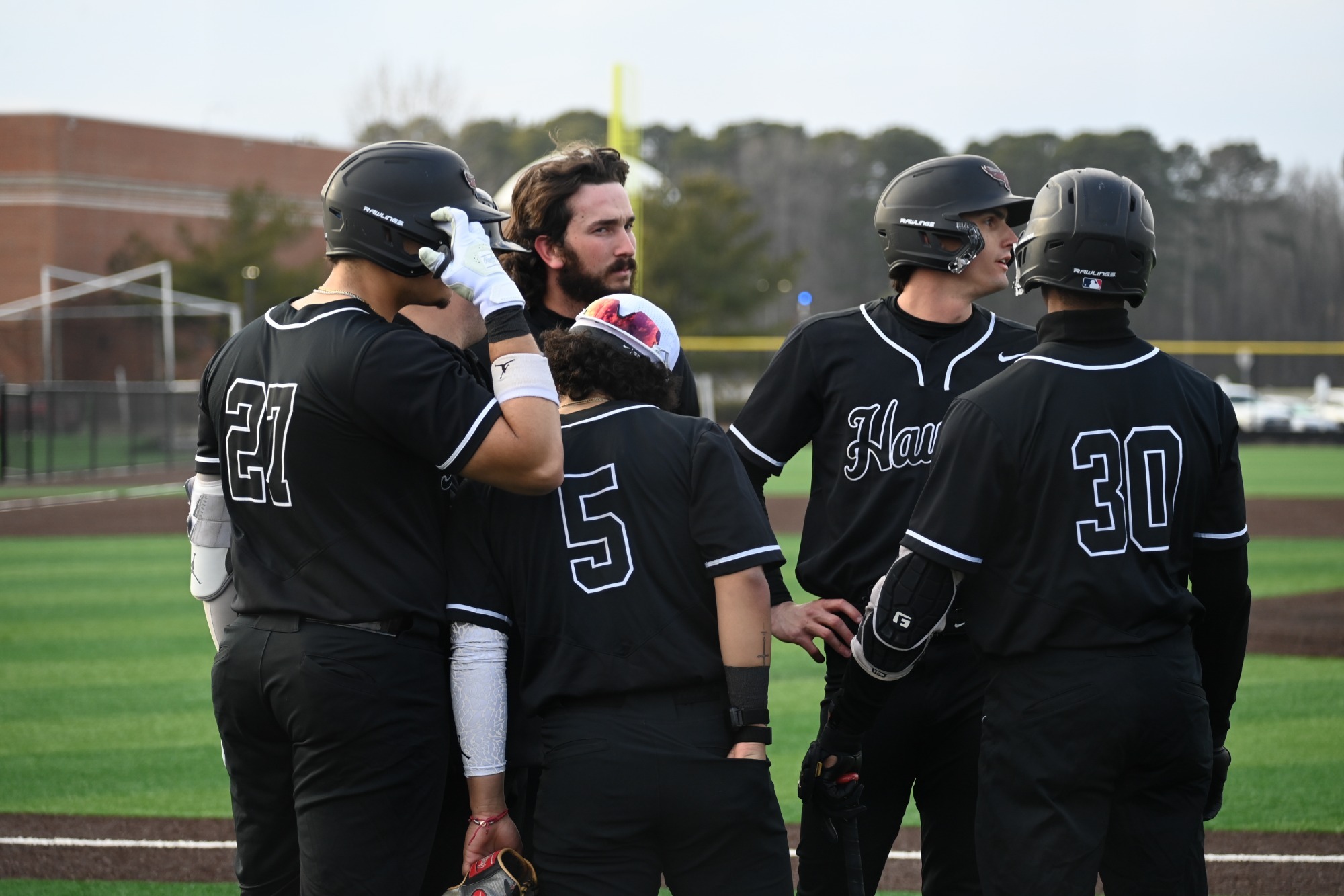 Baseball huddle during a game