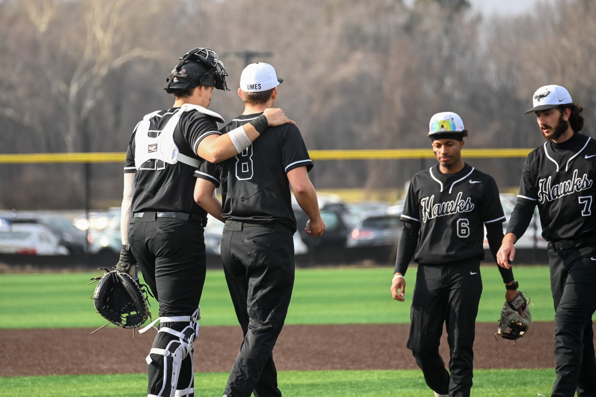 Hawk baseball huddle