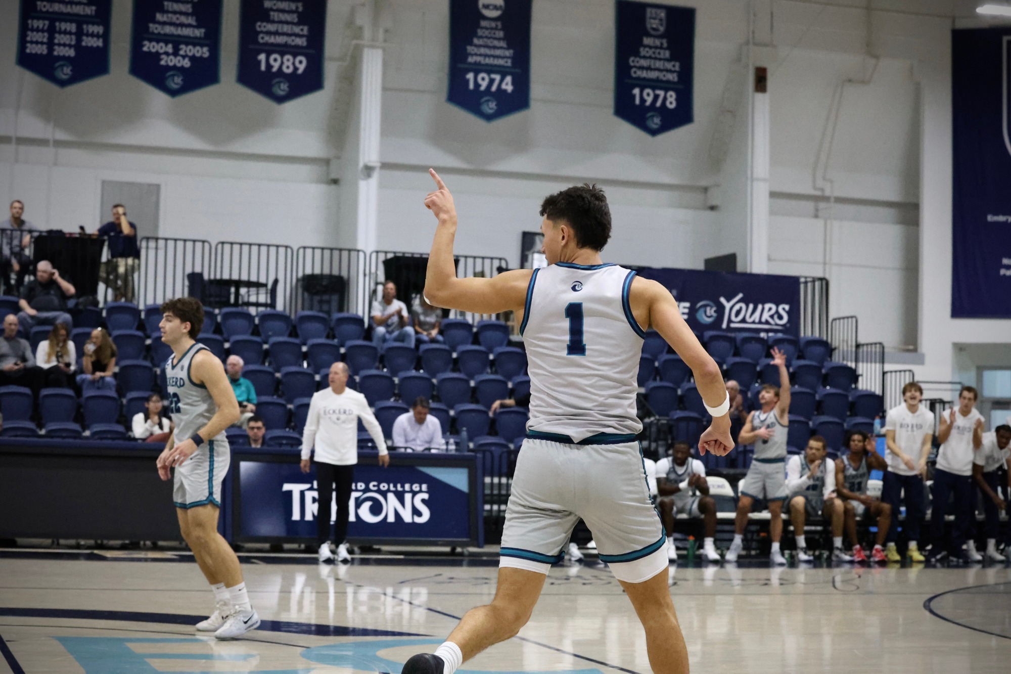 Player points at teammate