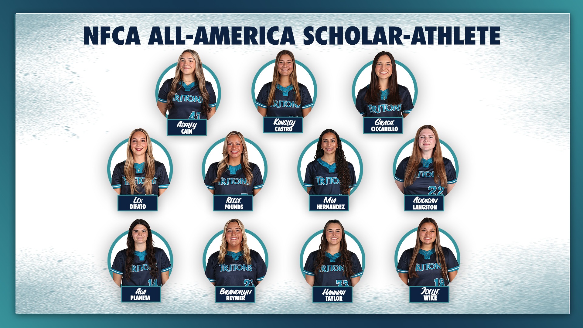 11 softball players headshots text: NFCA All-American Scholar team