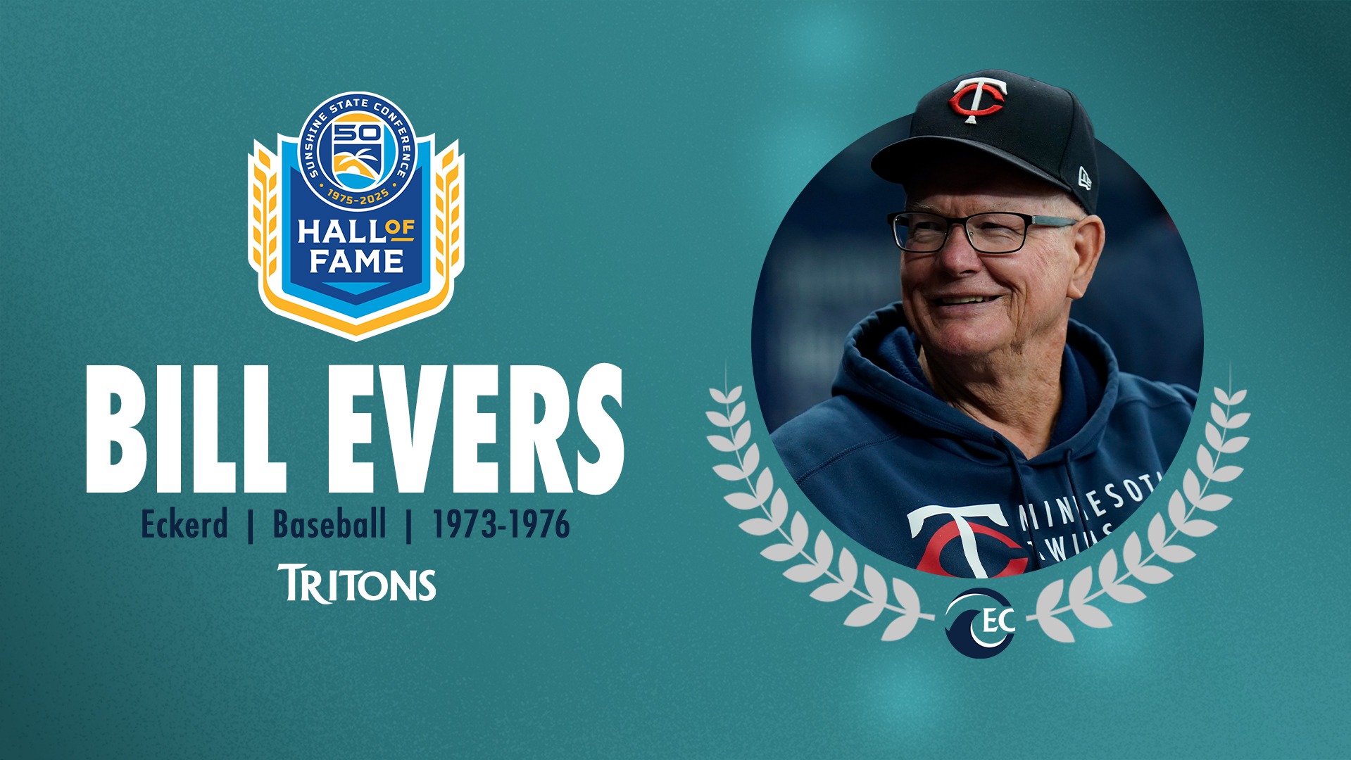 man smiling in dugout with hat Text: Bill Evers Hall of fame 
