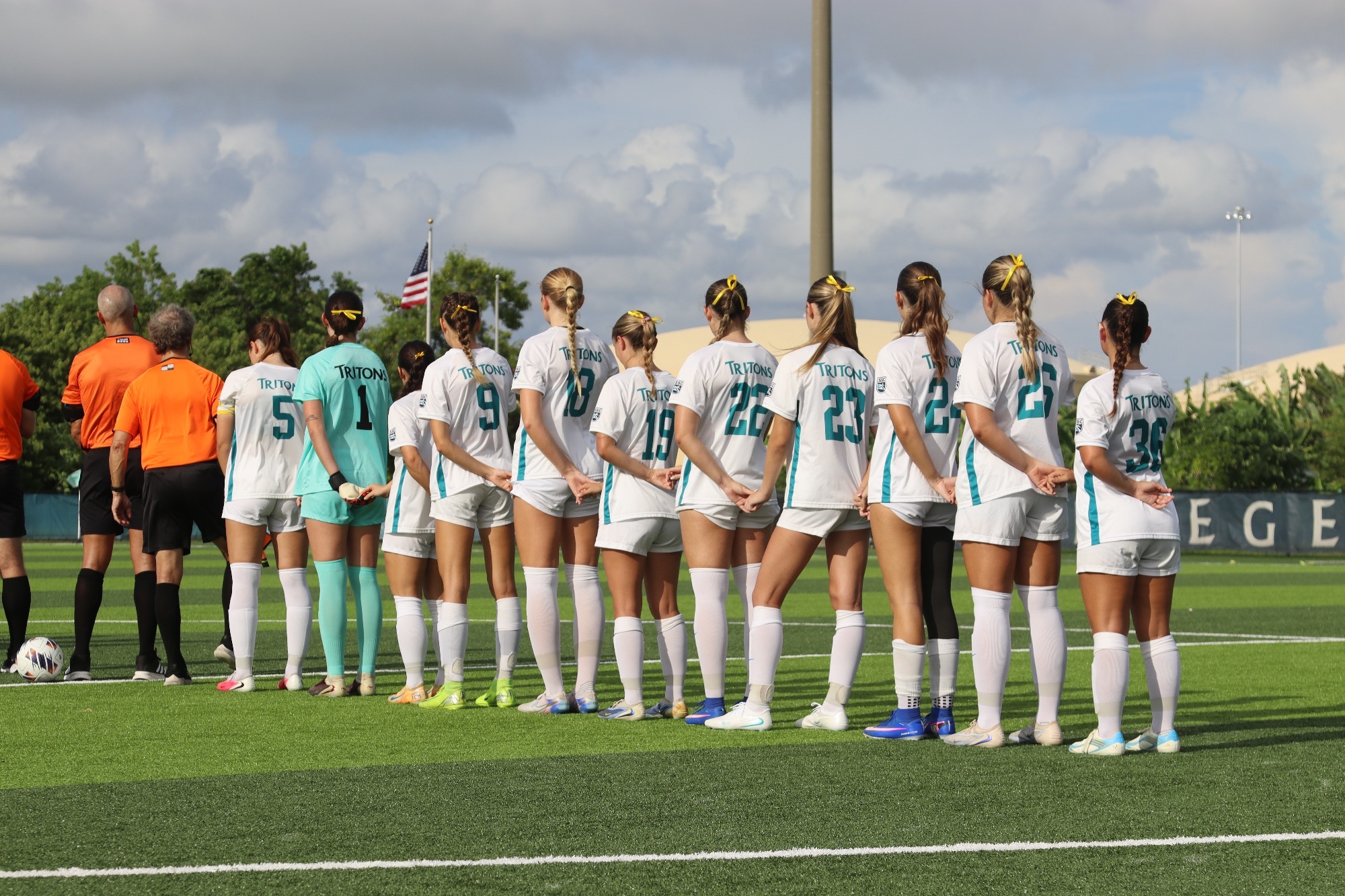 players lining up for national anthem