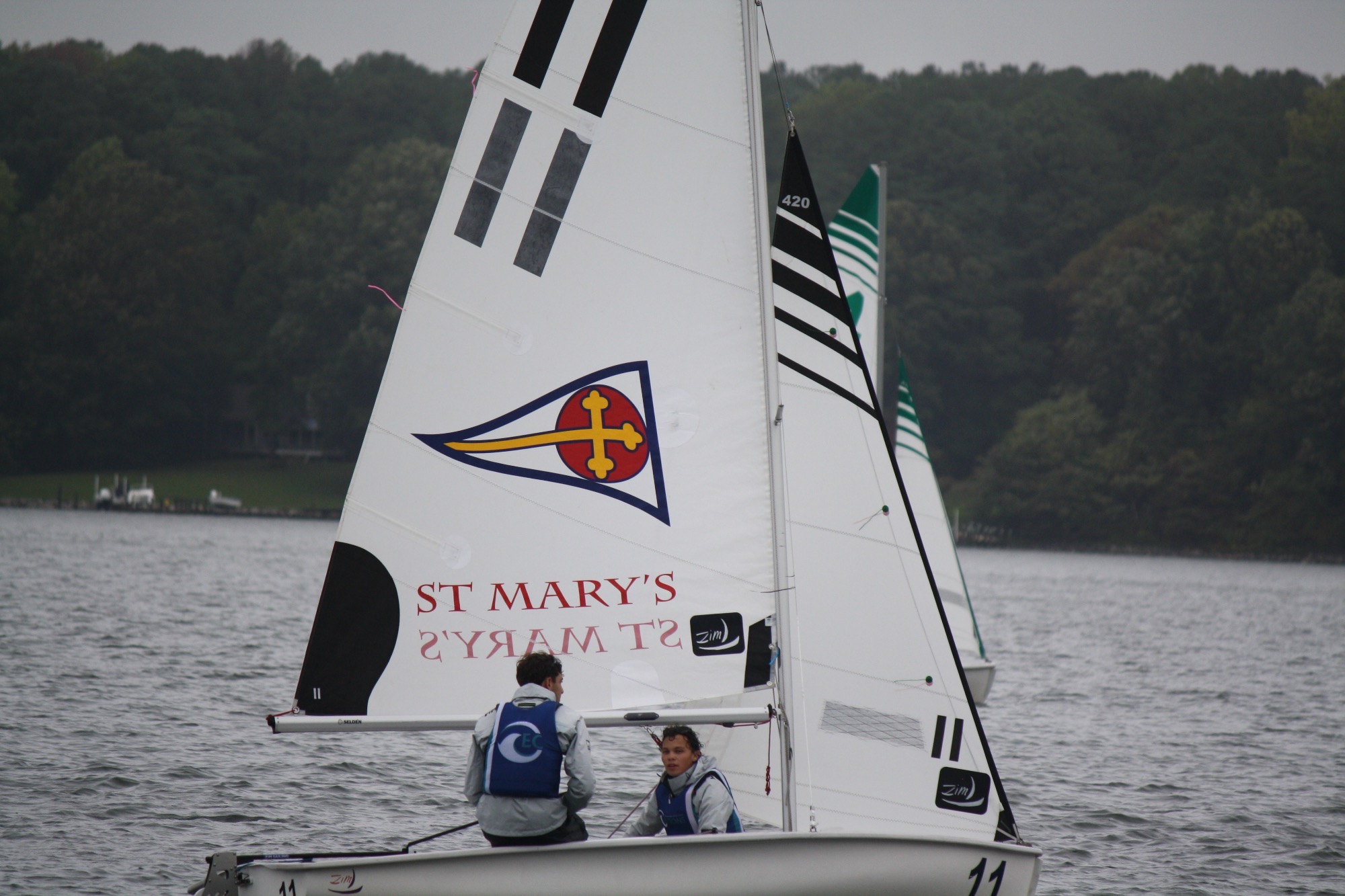 Two sailors sitting on boat in water
